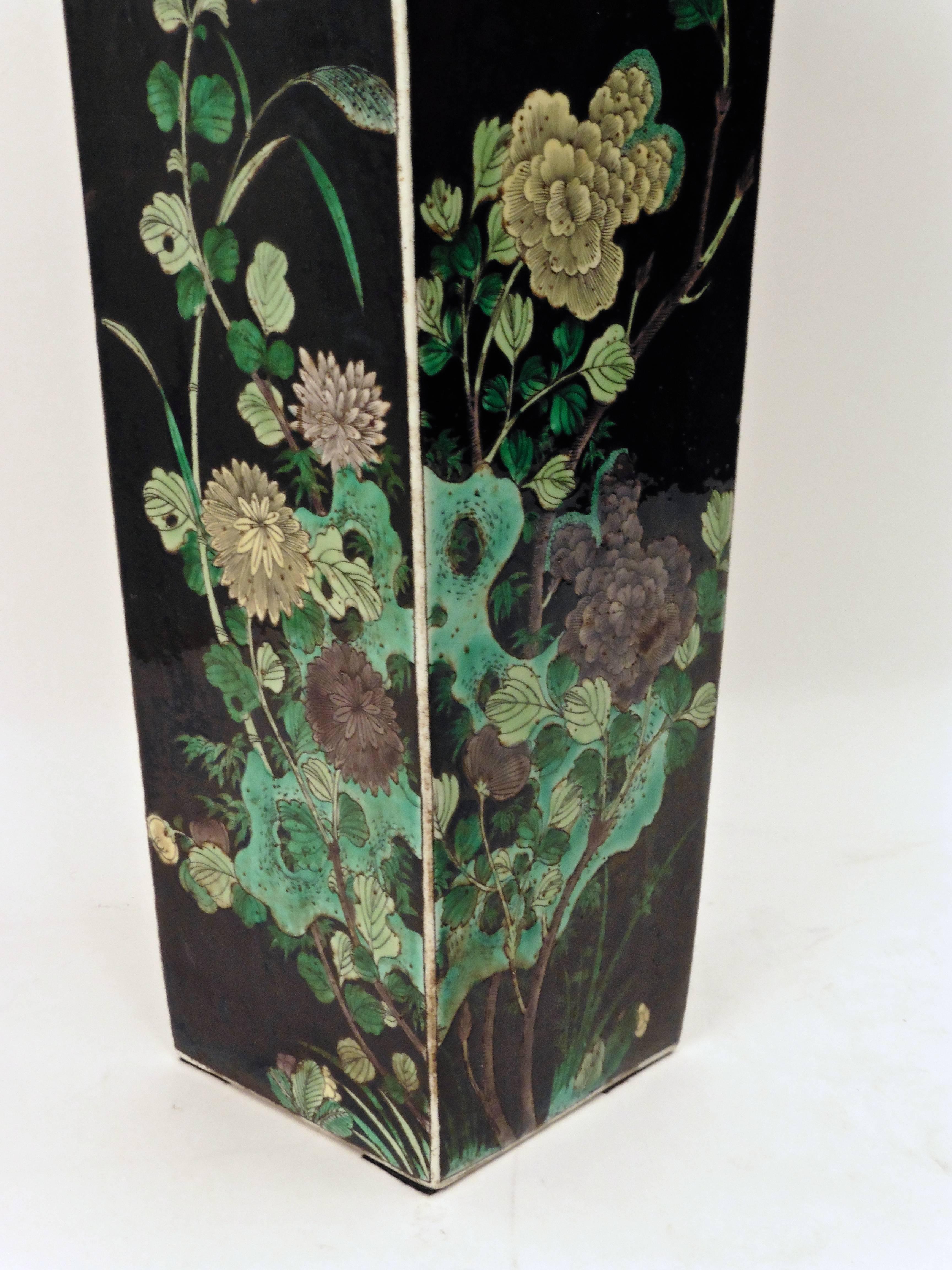 Pair of Chinese Famille Noir Porcelain Square Vases, circa 1860 In Good Condition In London, GB