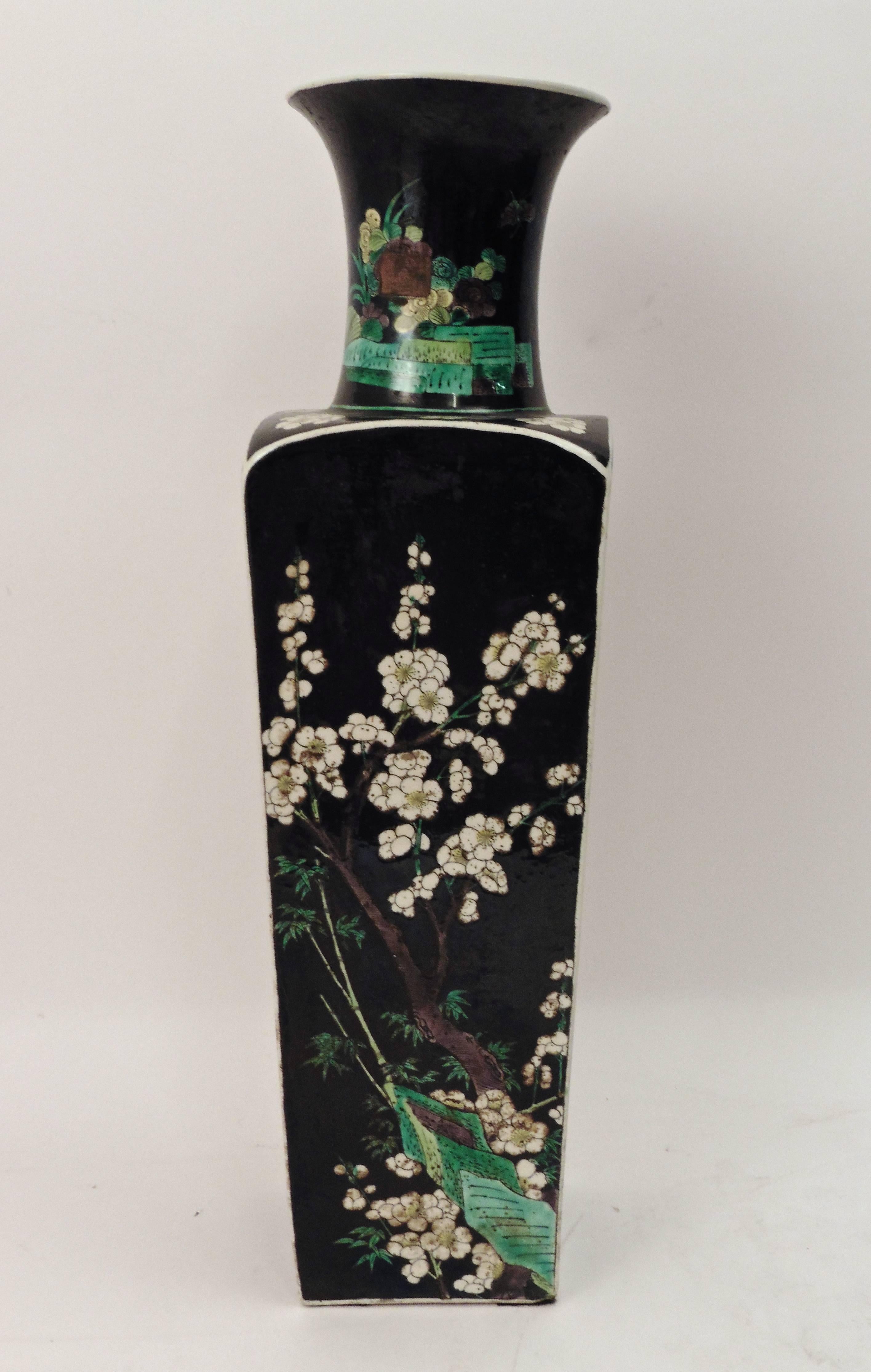 Pair of Chinese Famille Noir Porcelain Square Vases, circa 1860 2