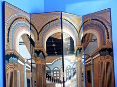 French Art Deco Style Lacquer and Gilt Screen, Mid-20th Century