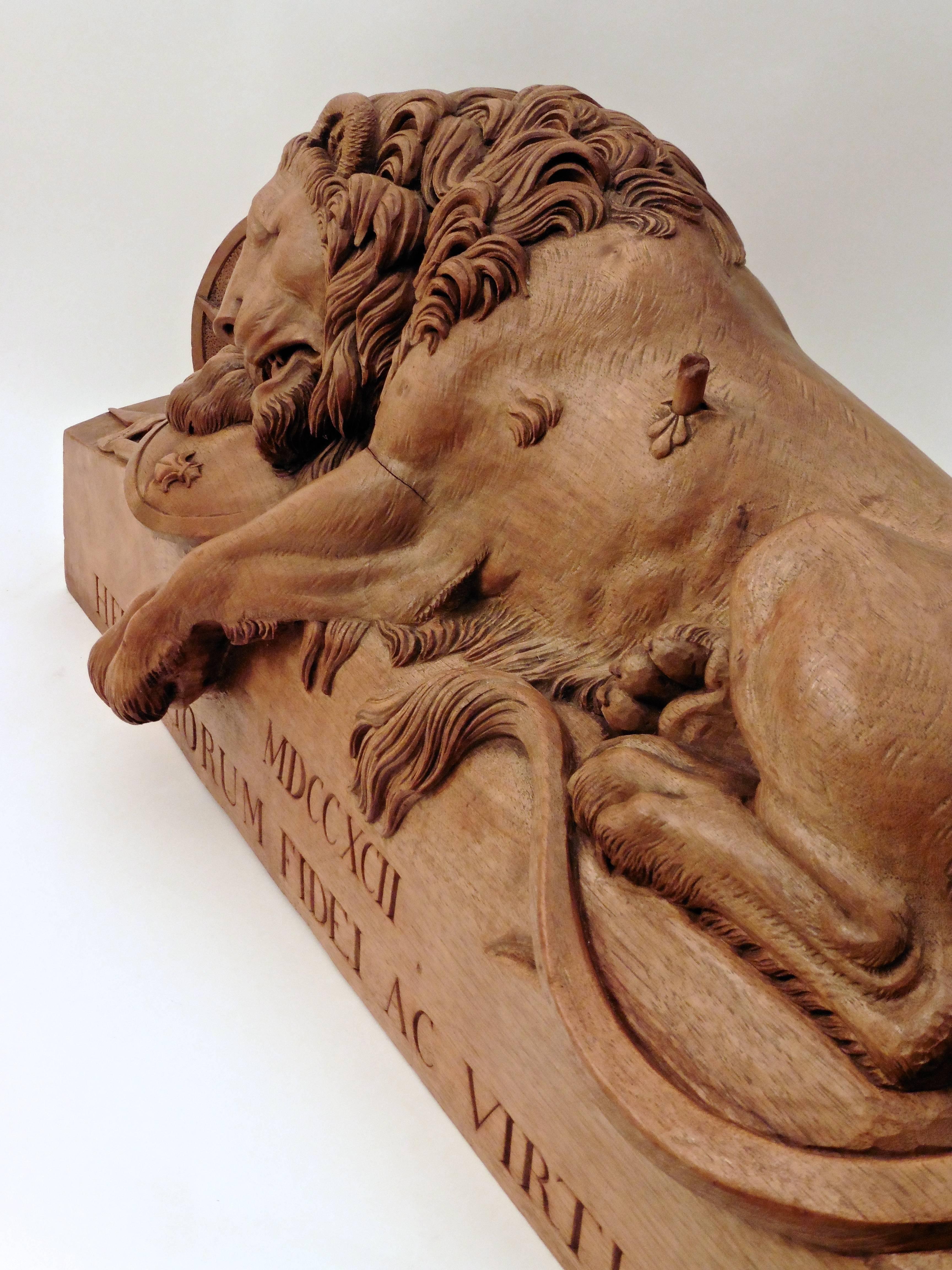 Italian Large Continental Carved 'The Lion of Lucerne' Fruitwood Model, circa 1880