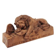 Large Continental Carved 'The Lion of Lucerne' Fruitwood Model, circa 1880
