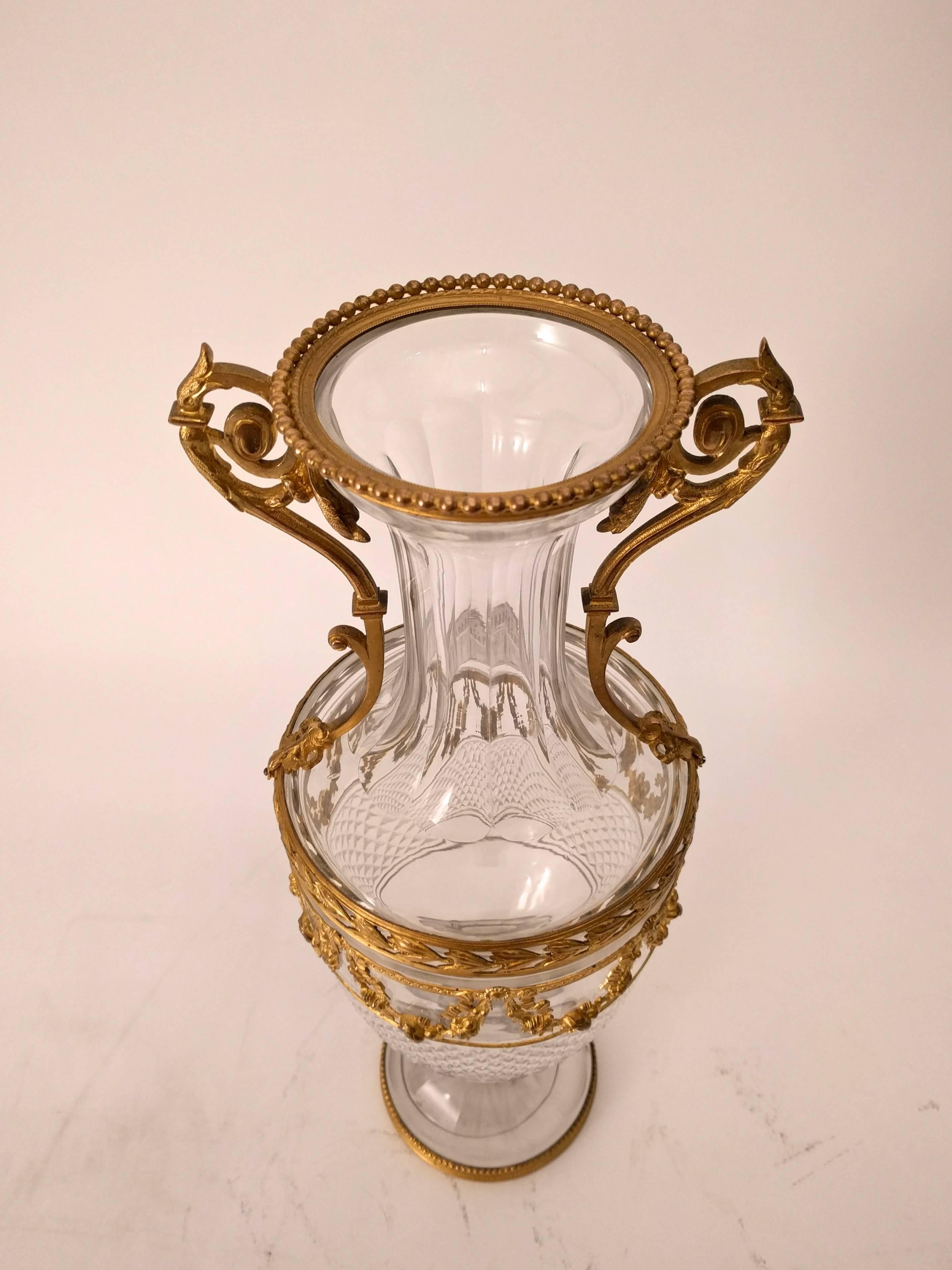 Late 19th Century Pair of Large Napoleon III Ormolu and Cut Crystal Vases, circa 1870