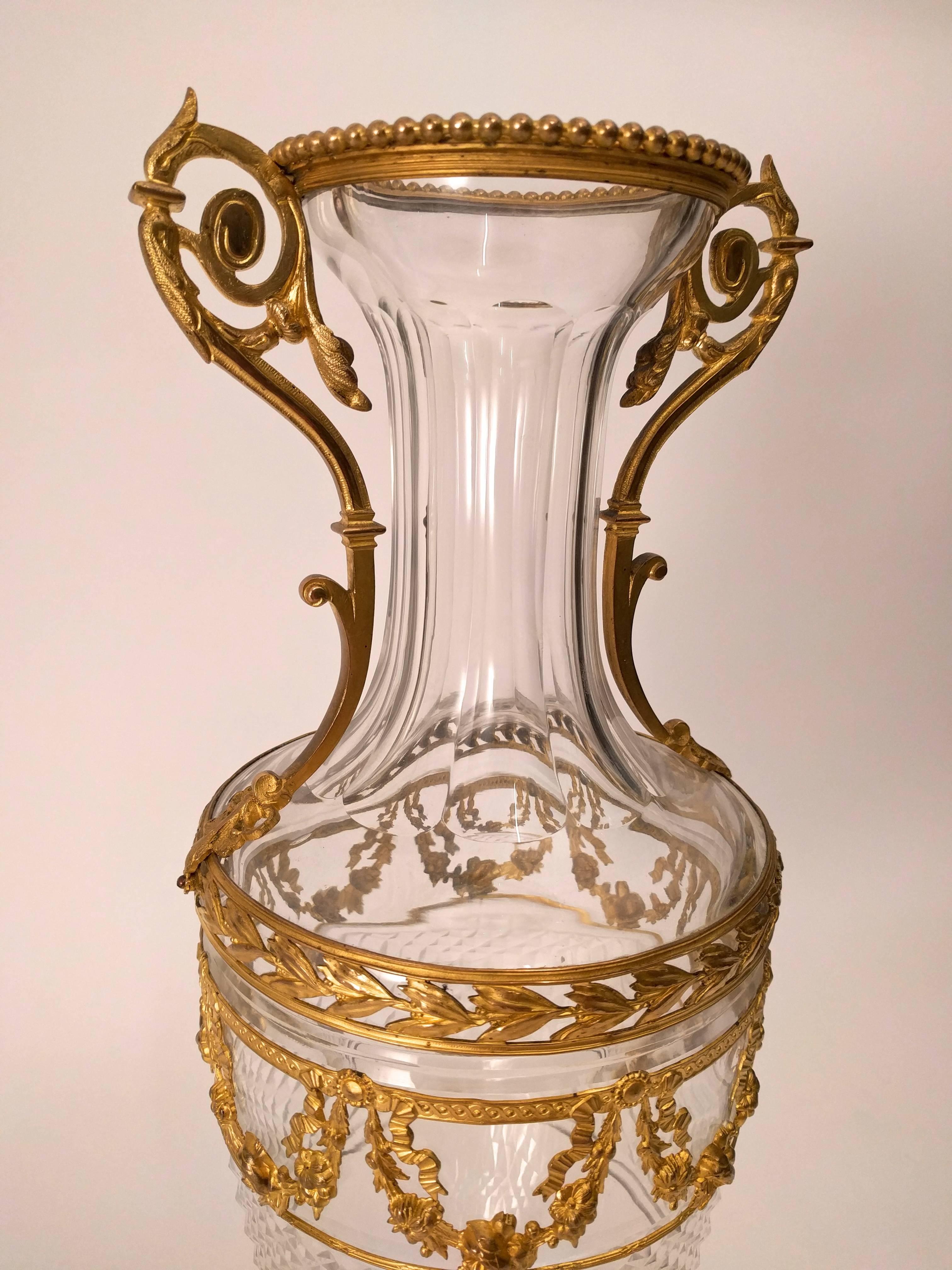 Pair of Large Napoleon III Ormolu and Cut Crystal Vases, circa 1870 In Good Condition In London, GB