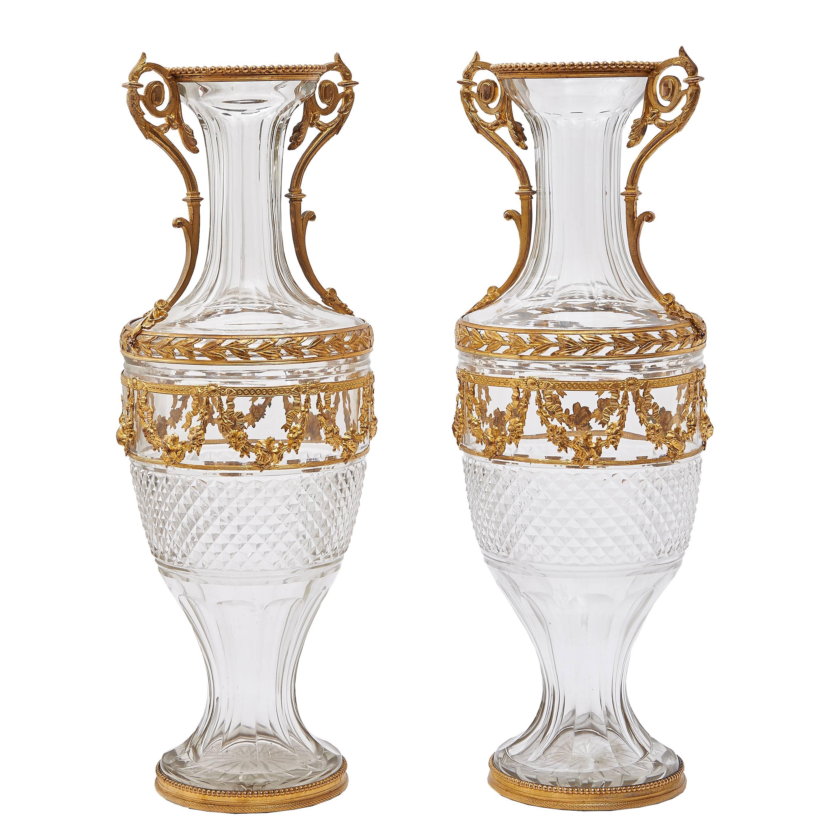 Pair of Large Napoleon III Ormolu and Cut Crystal Vases, circa 1870