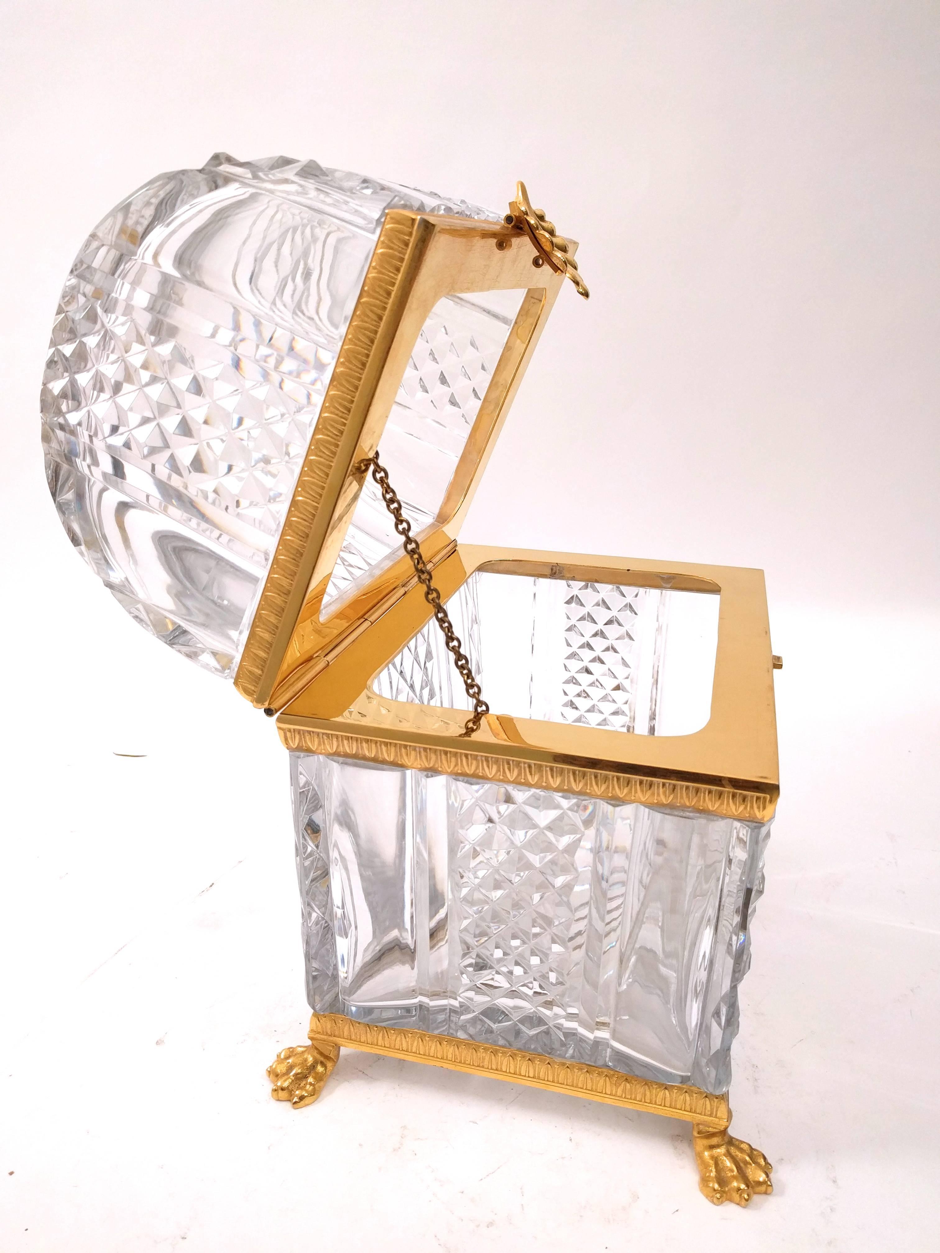 French Monumental Cut Crystal and Gilt Bronze Coffer, Early 20th Century