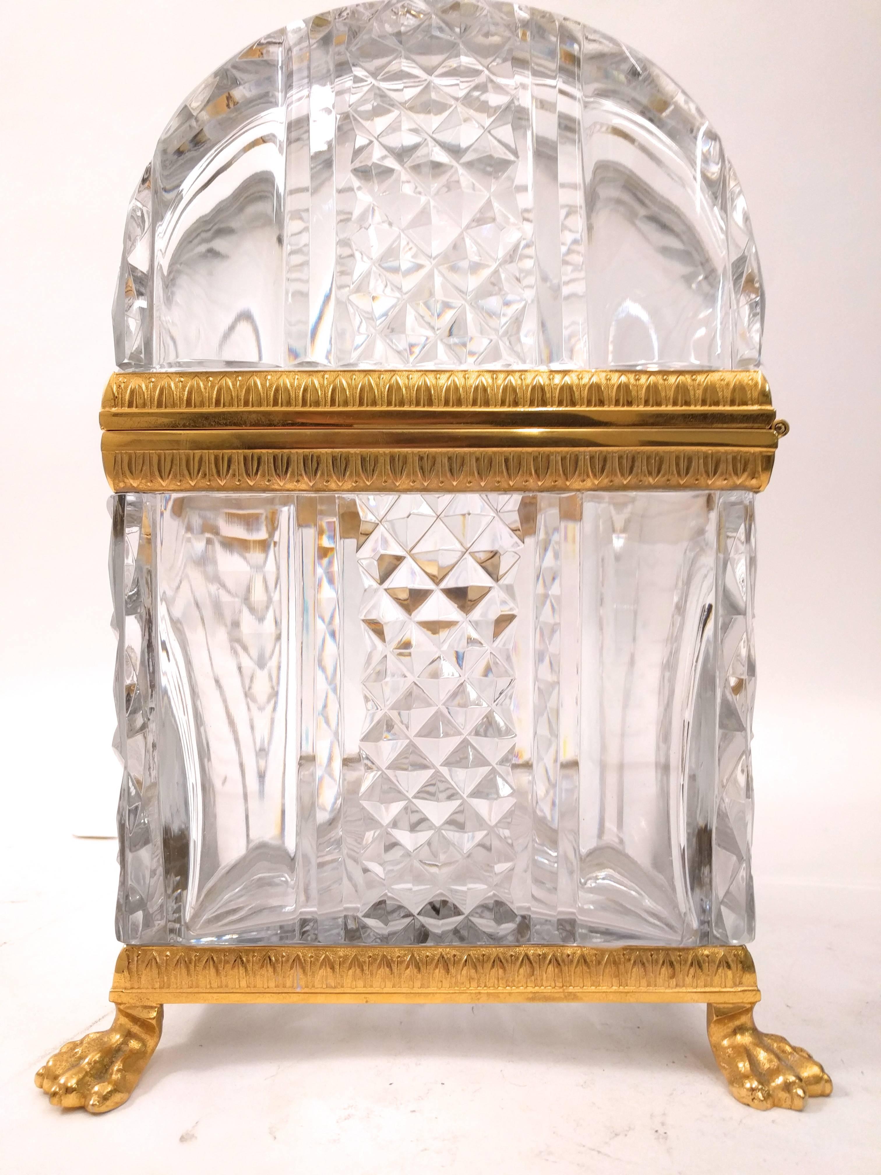 Monumental Cut Crystal and Gilt Bronze Coffer, Early 20th Century 2