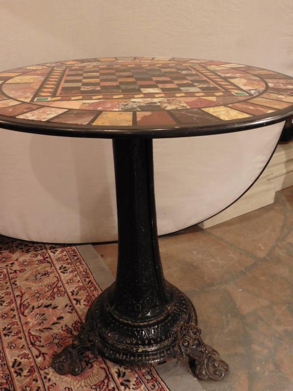 Italian Specimen MarbleTop Games Table on Cast Iron Base, circa 1840