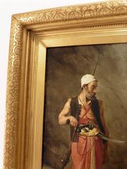 Orientalist Oil on Canvas of a Turkish Warrior by Théophile Lybaert, 1882