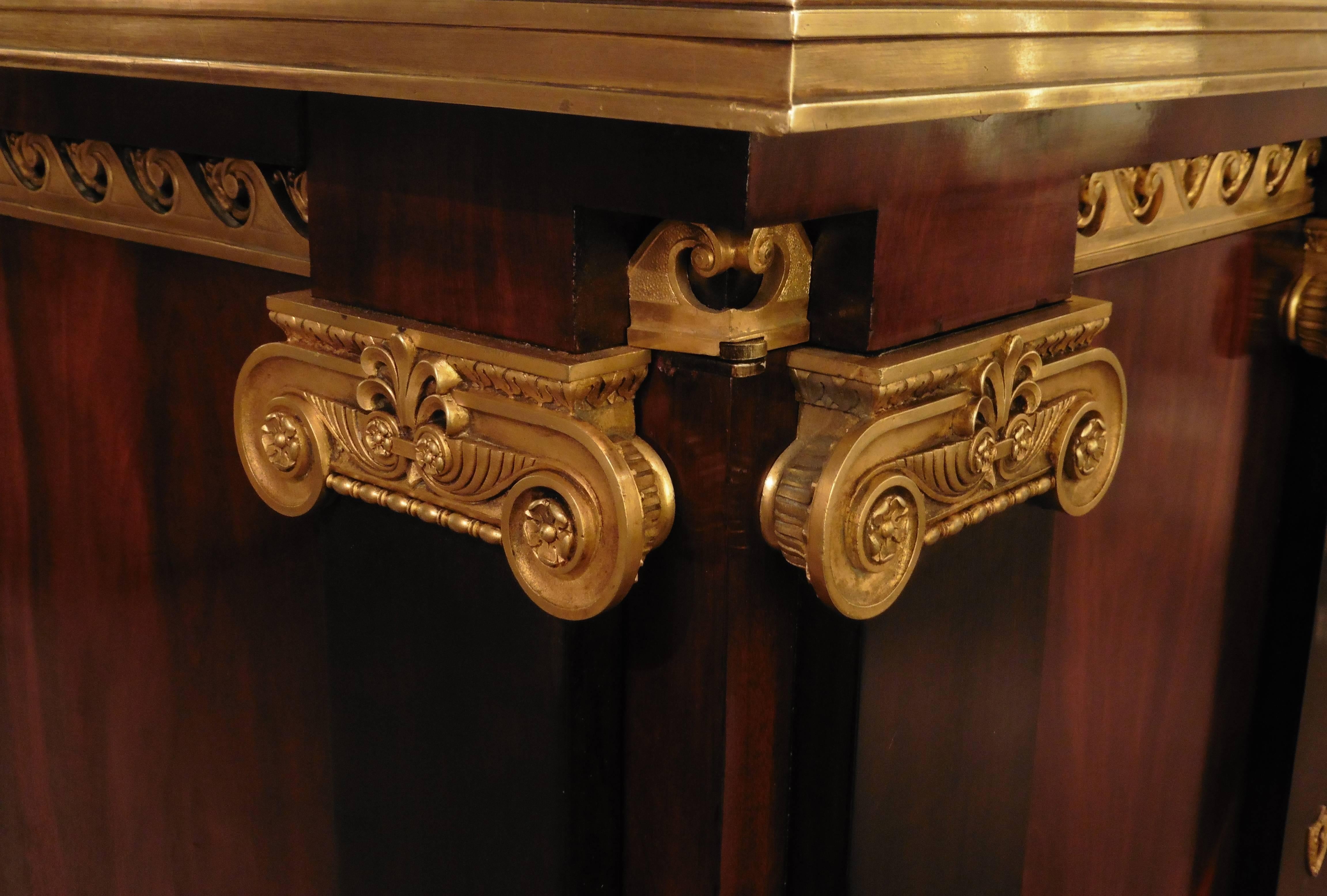 French Empire Mahogany and Ebony Neo-Grec Pedestal Desk, circa 1850 1