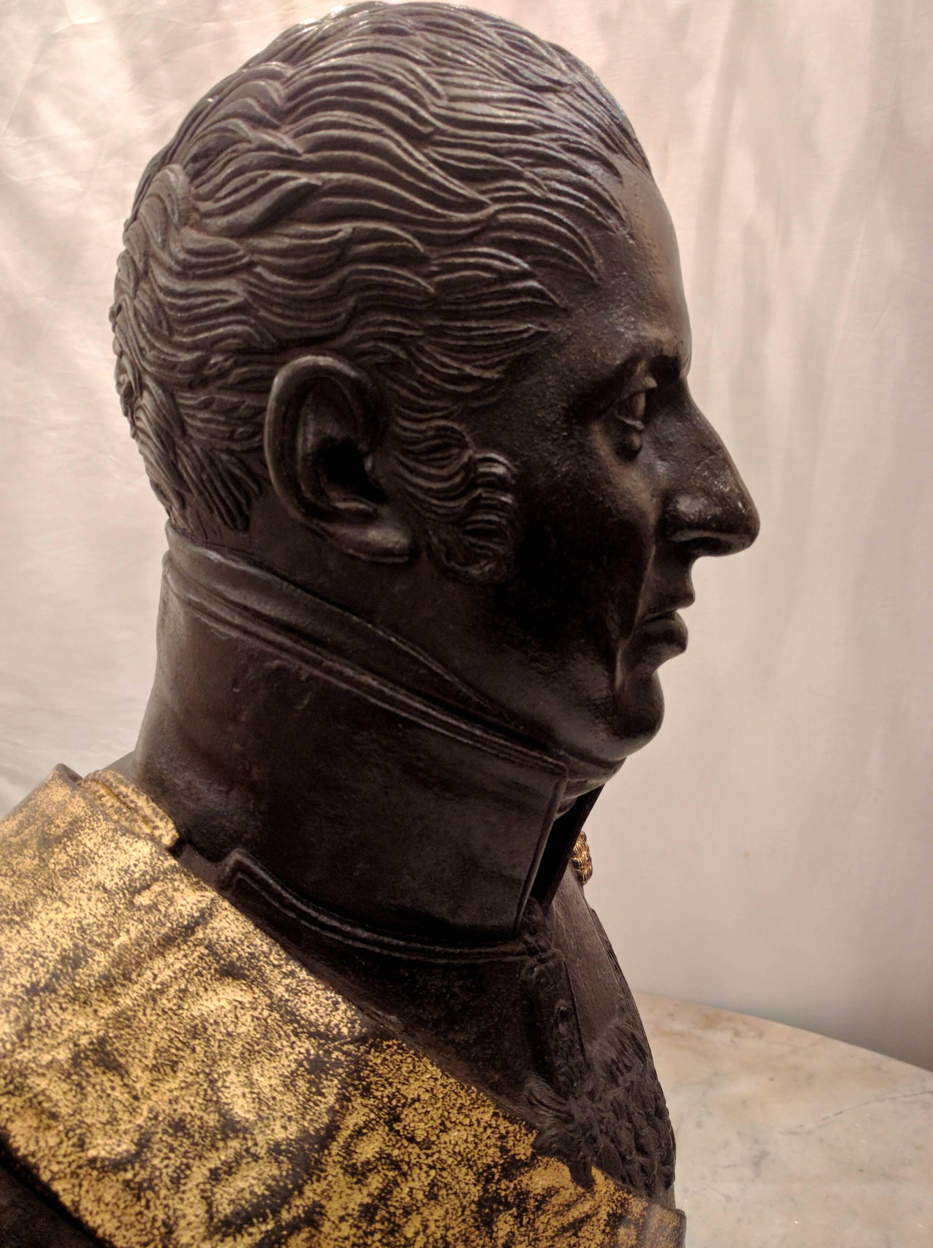 French Rare Cast Iron Bust of Charles X, France, 19th Century