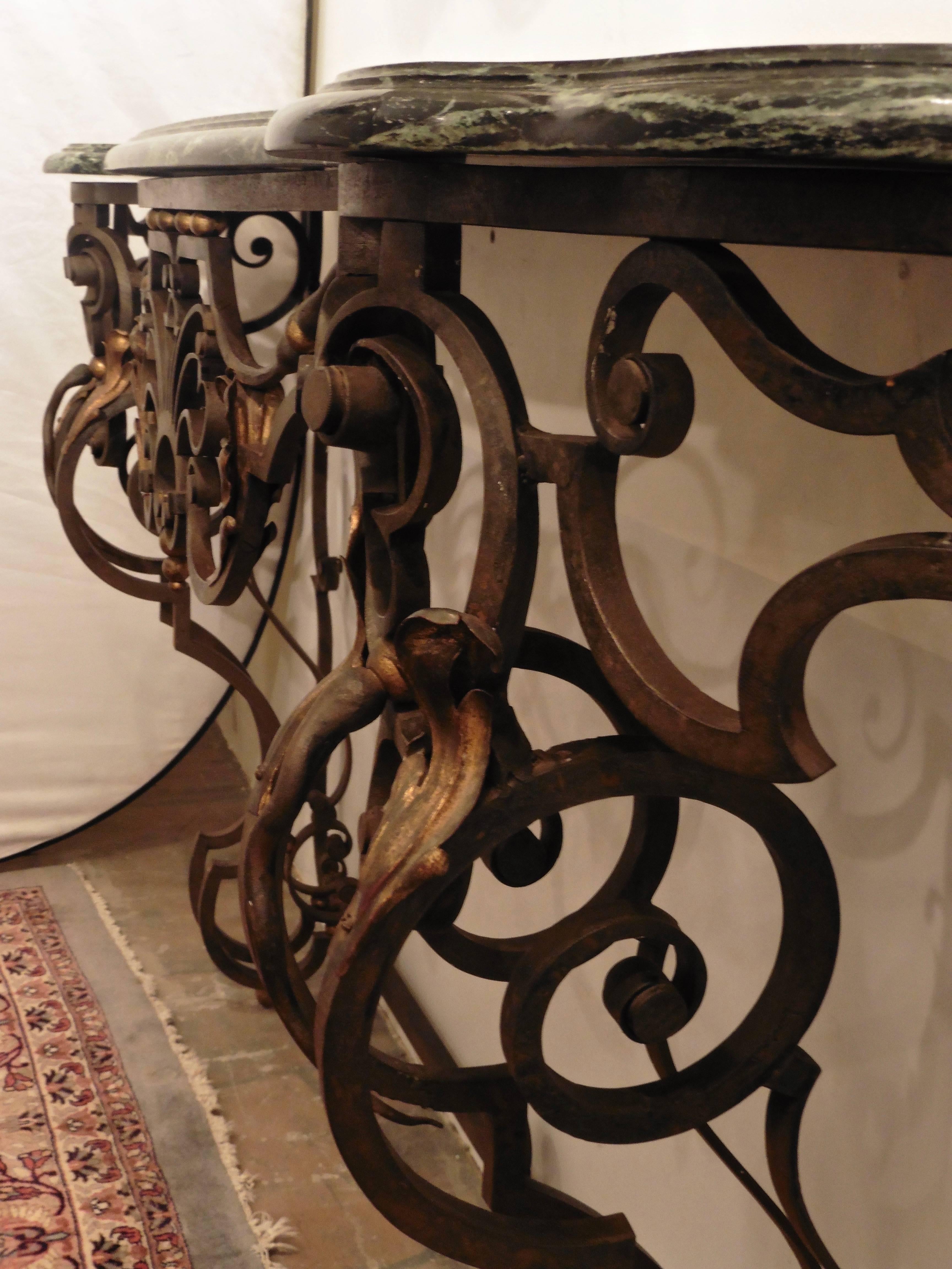 Breccia Marble French Wrought Iron and Marble Console Table, circa 1890