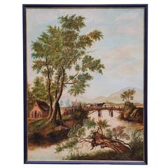 18th Century Oil on Canvas of a River Scene, Attributed to H.W. Schweickhardt. 1