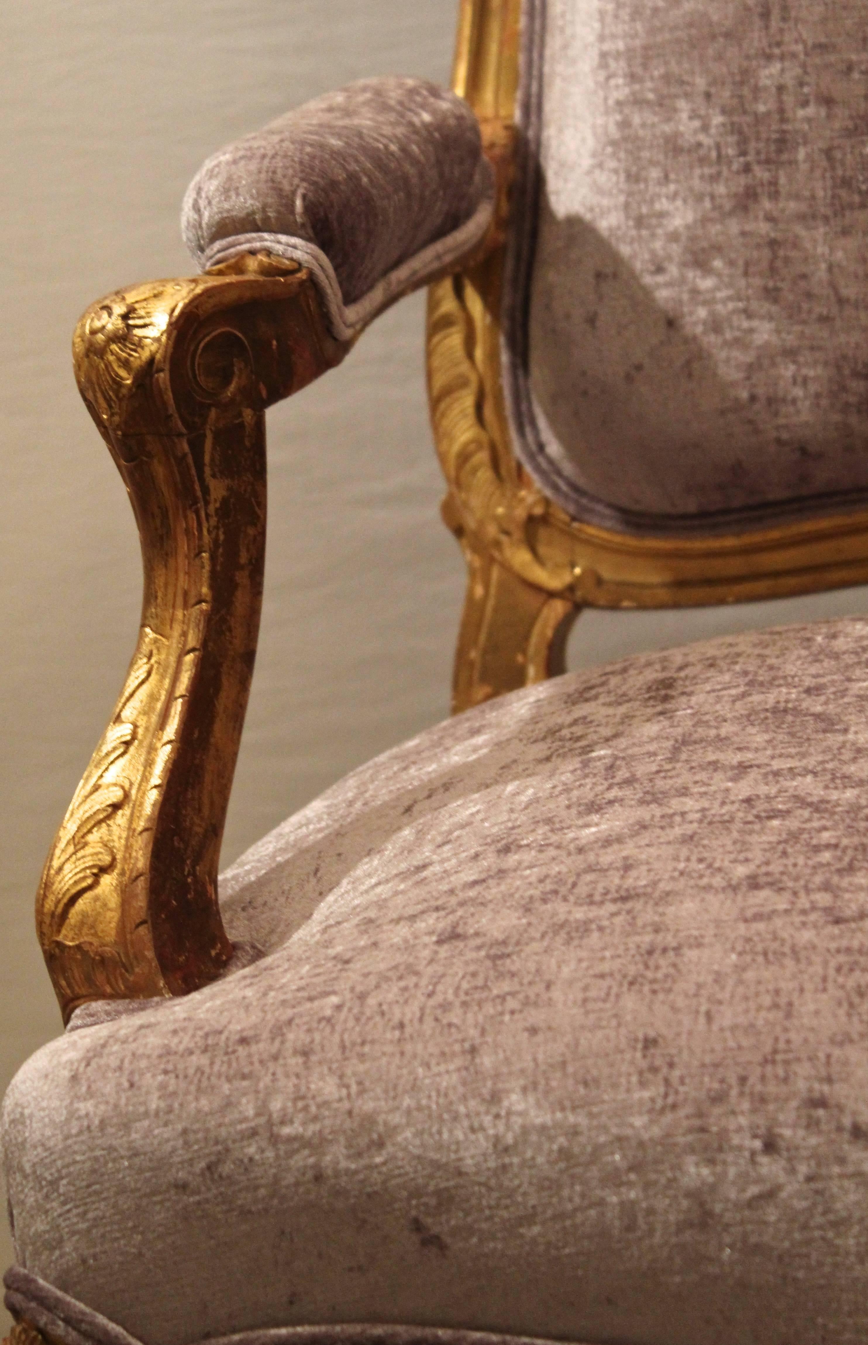 Pair of French Regence/ Louis XV Style Giltwood Fauteuils, Mid-19th Century 2