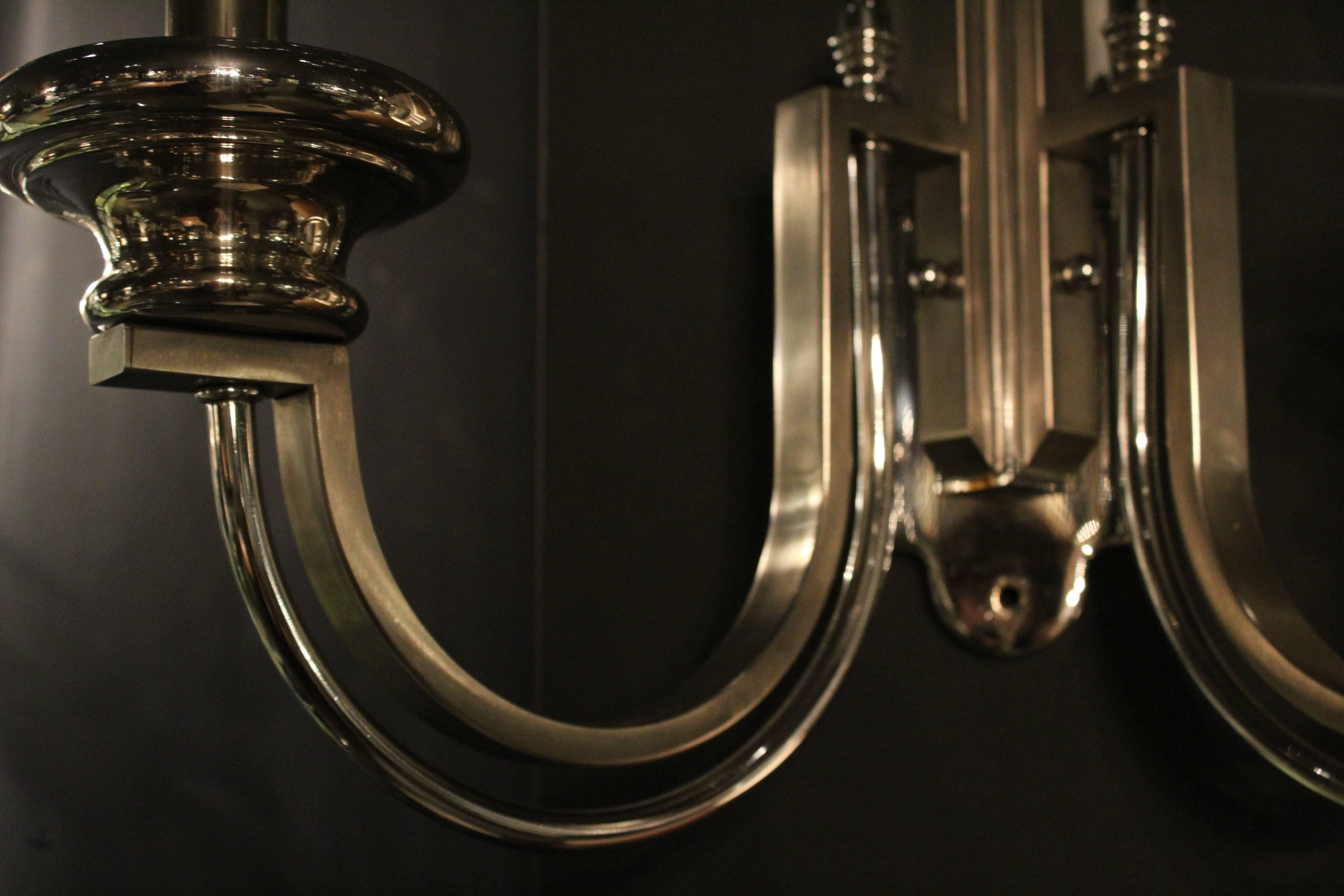 Pair of Chrome Art Deco Revival Wall Sconces, circa 1960 In Good Condition For Sale In London, GB