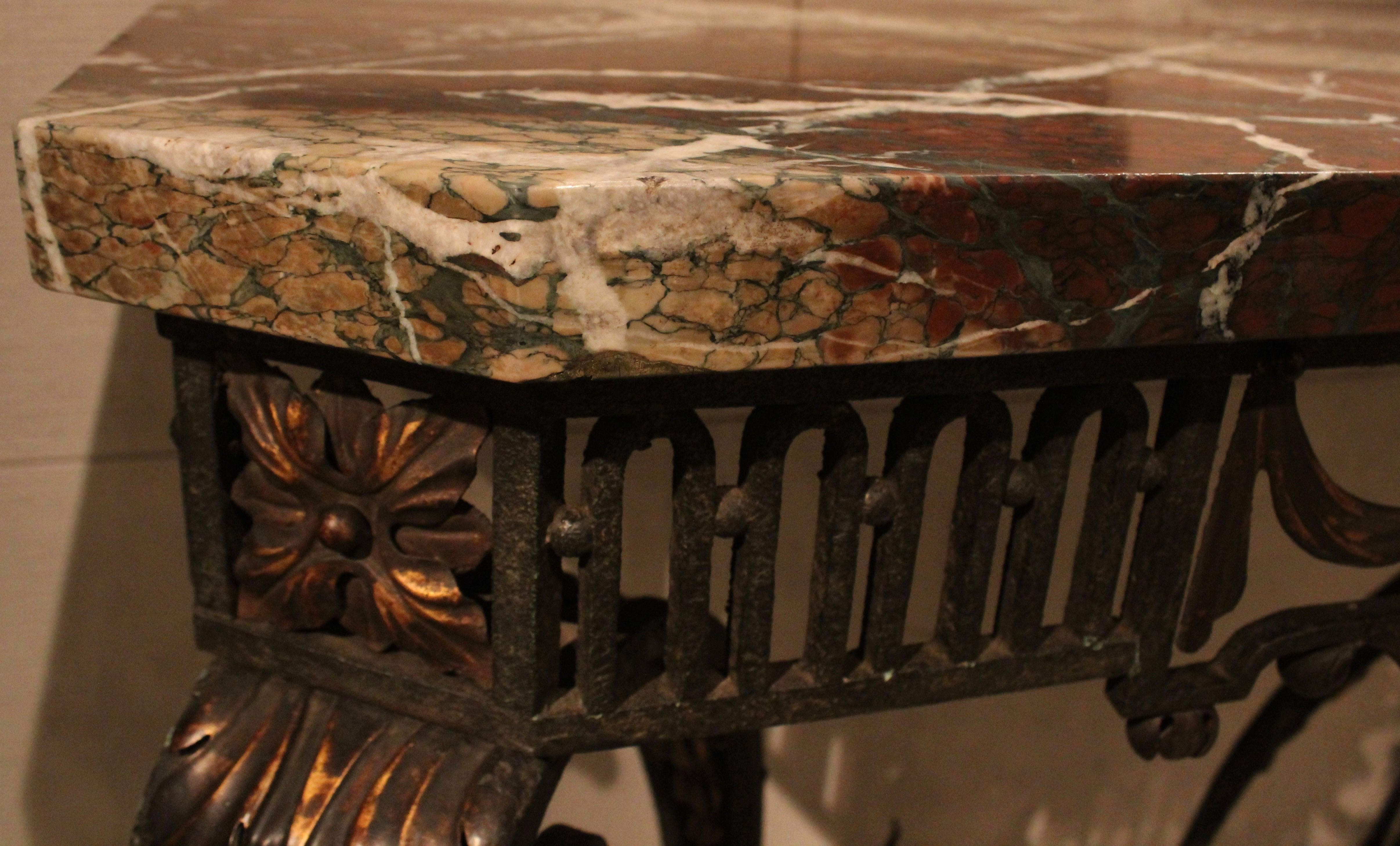 20th Century Large Wrought Iron and Campana Marble Neoclassical Console, French, circa 1900