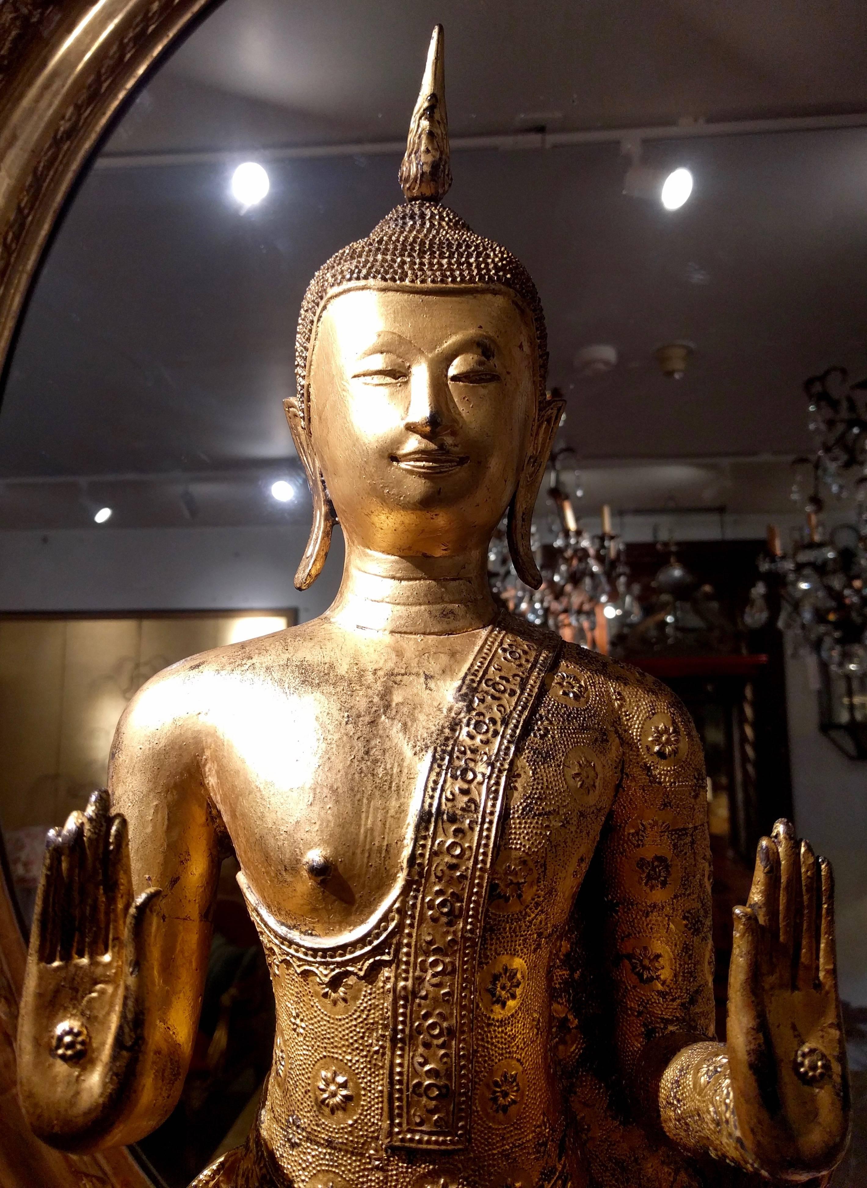 Gilt Bronze Thai Standing Buddha, 19th Century In Good Condition In London, GB