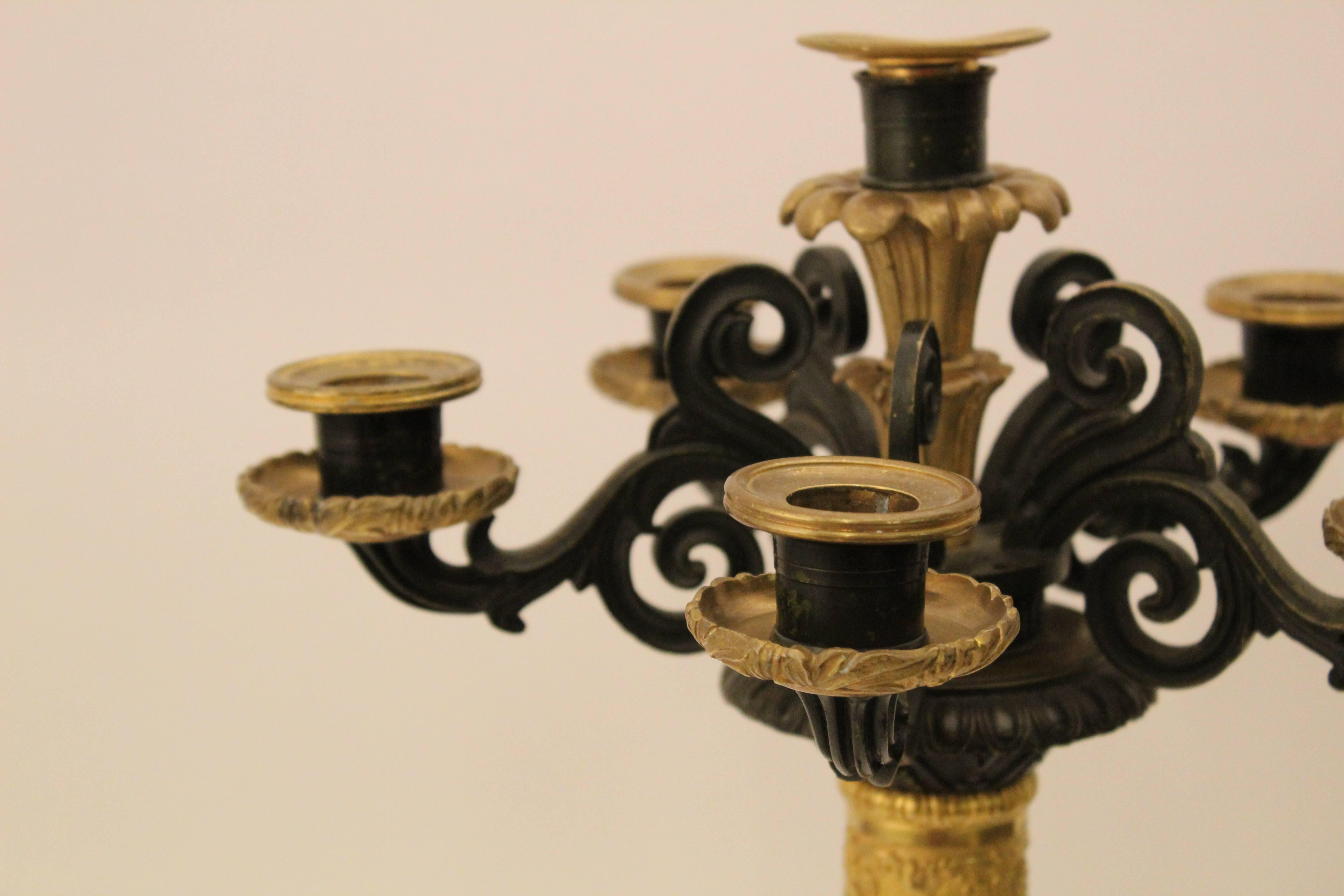 Pair of French Louis Philippe Bronze and Ormolu Candelabra, circa 1860 For Sale 2