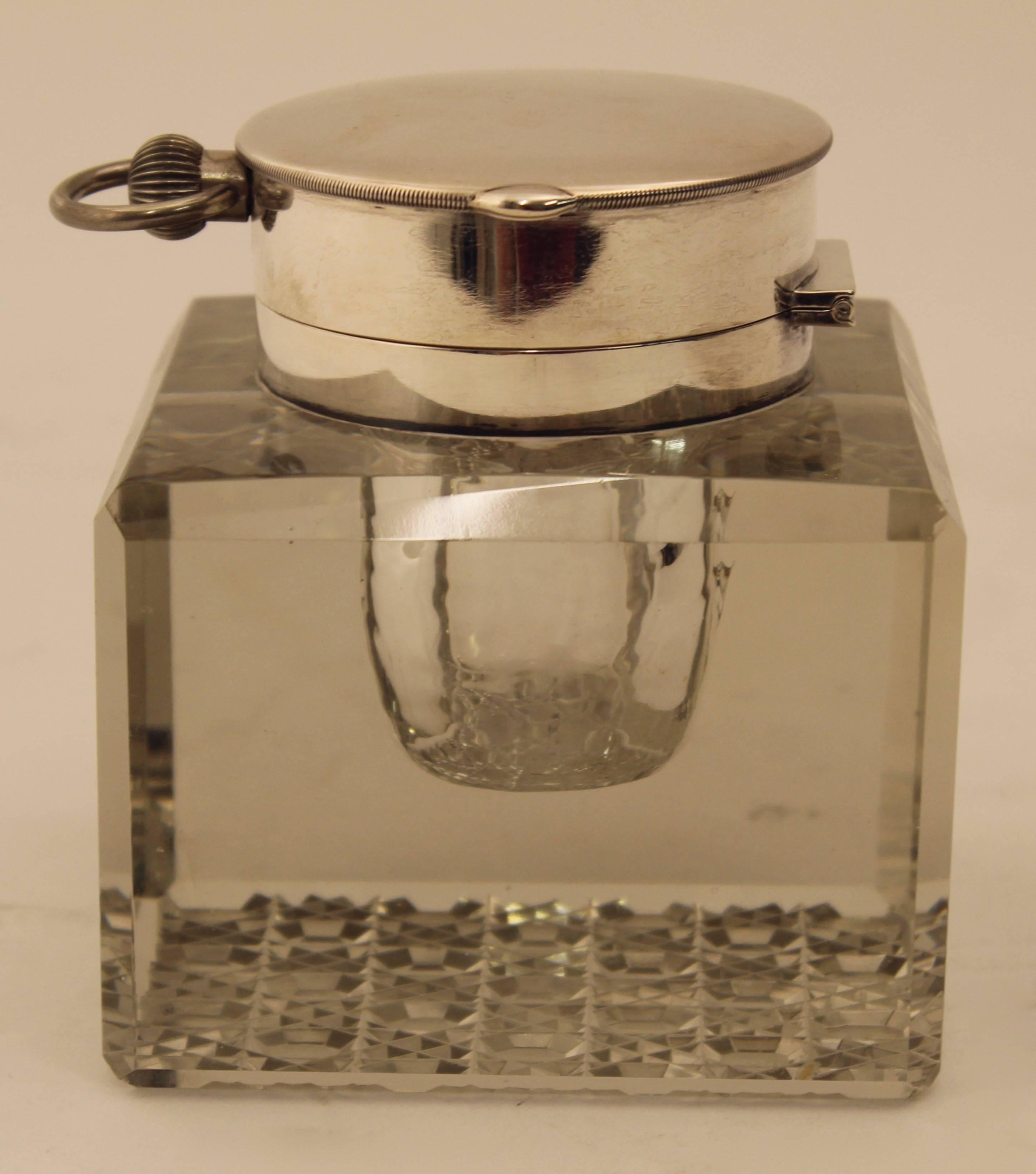 Edwardian Silver Mounted Clock Inkwell, London, circa 1903 For Sale 1