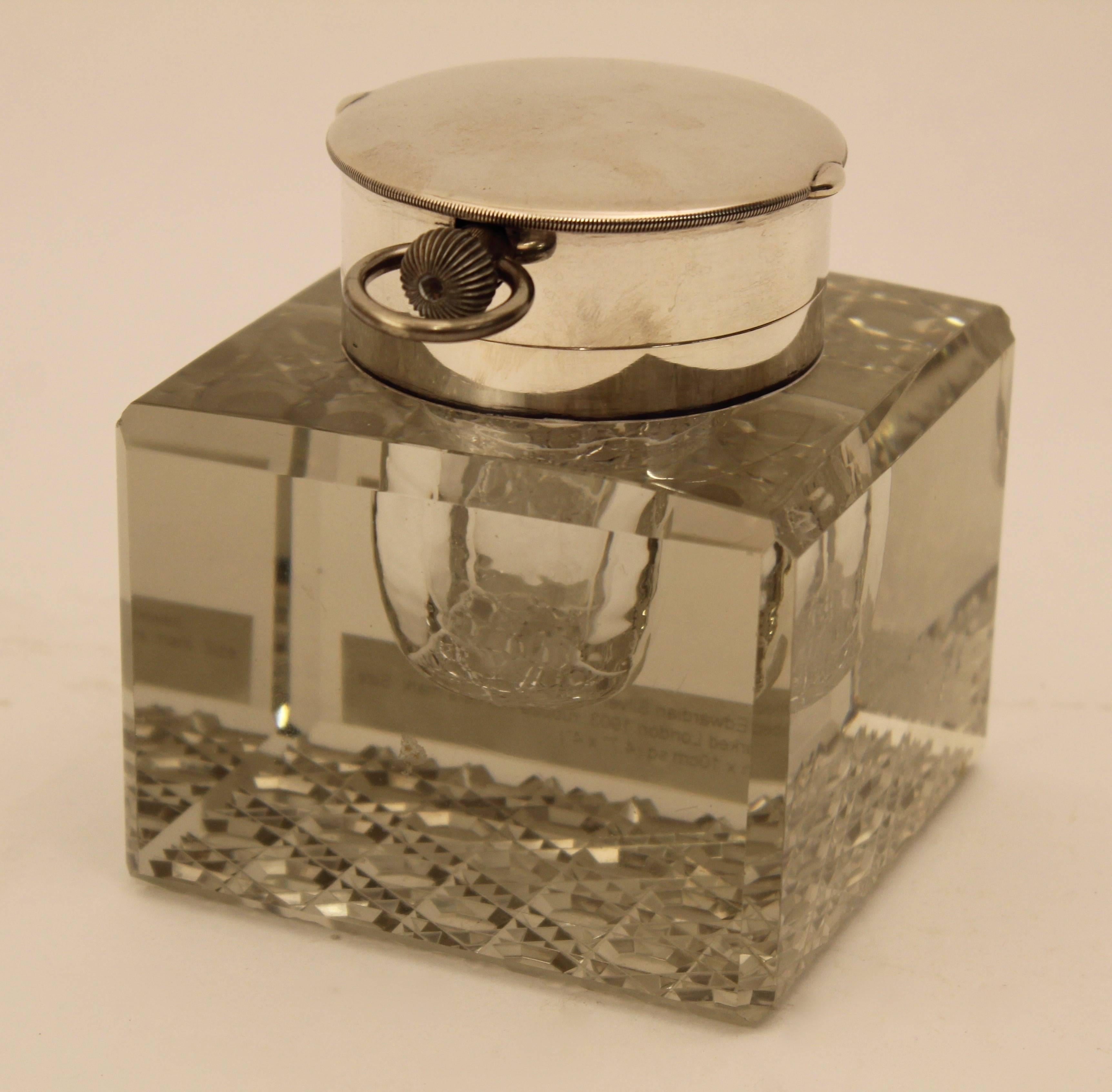 Early 20th Century Edwardian Silver Mounted Clock Inkwell, London, circa 1903 For Sale