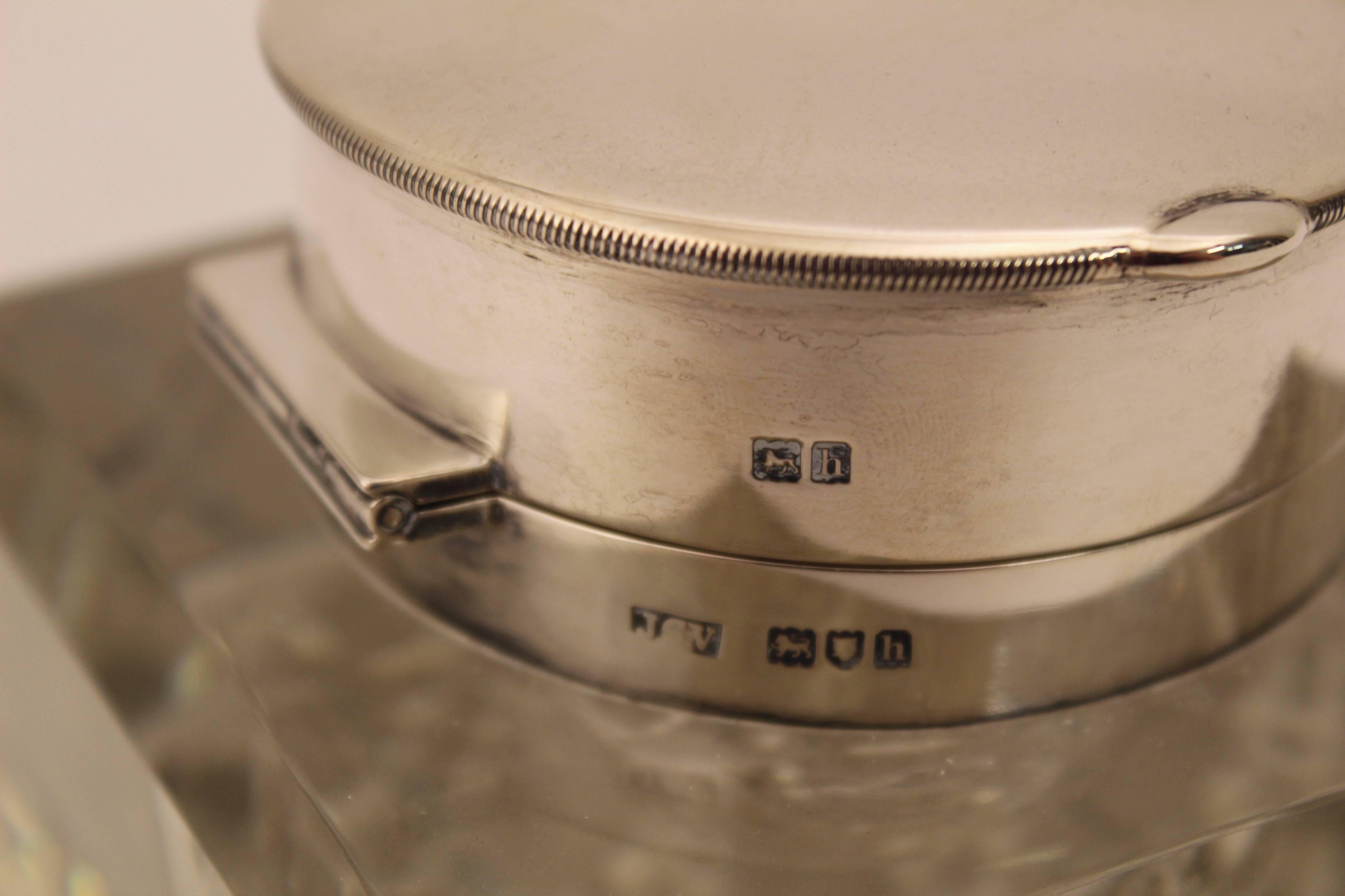 Edwardian Silver Mounted Clock Inkwell, London, circa 1903 For Sale 2