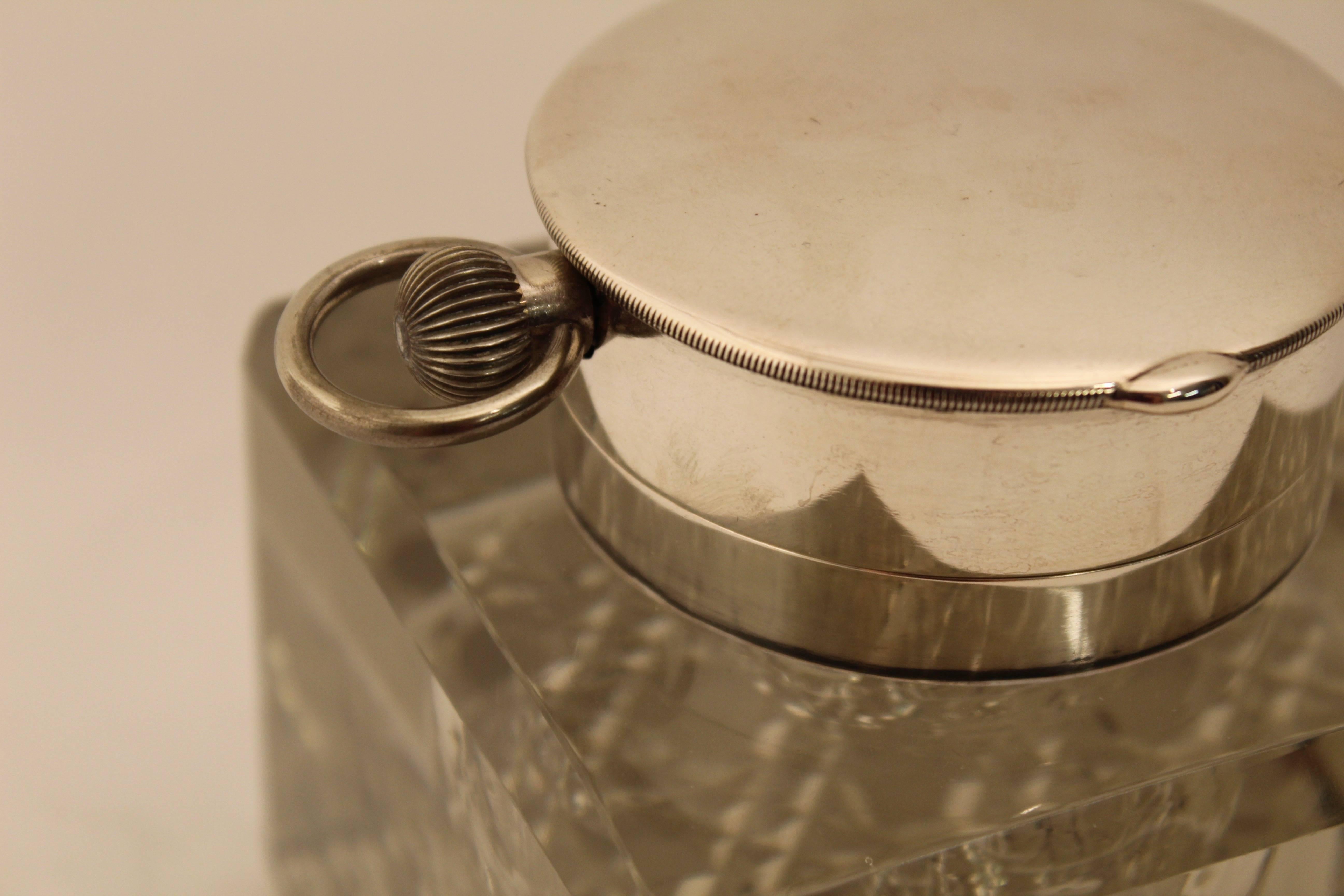 Edwardian Silver Mounted Clock Inkwell, London, circa 1903 For Sale 3
