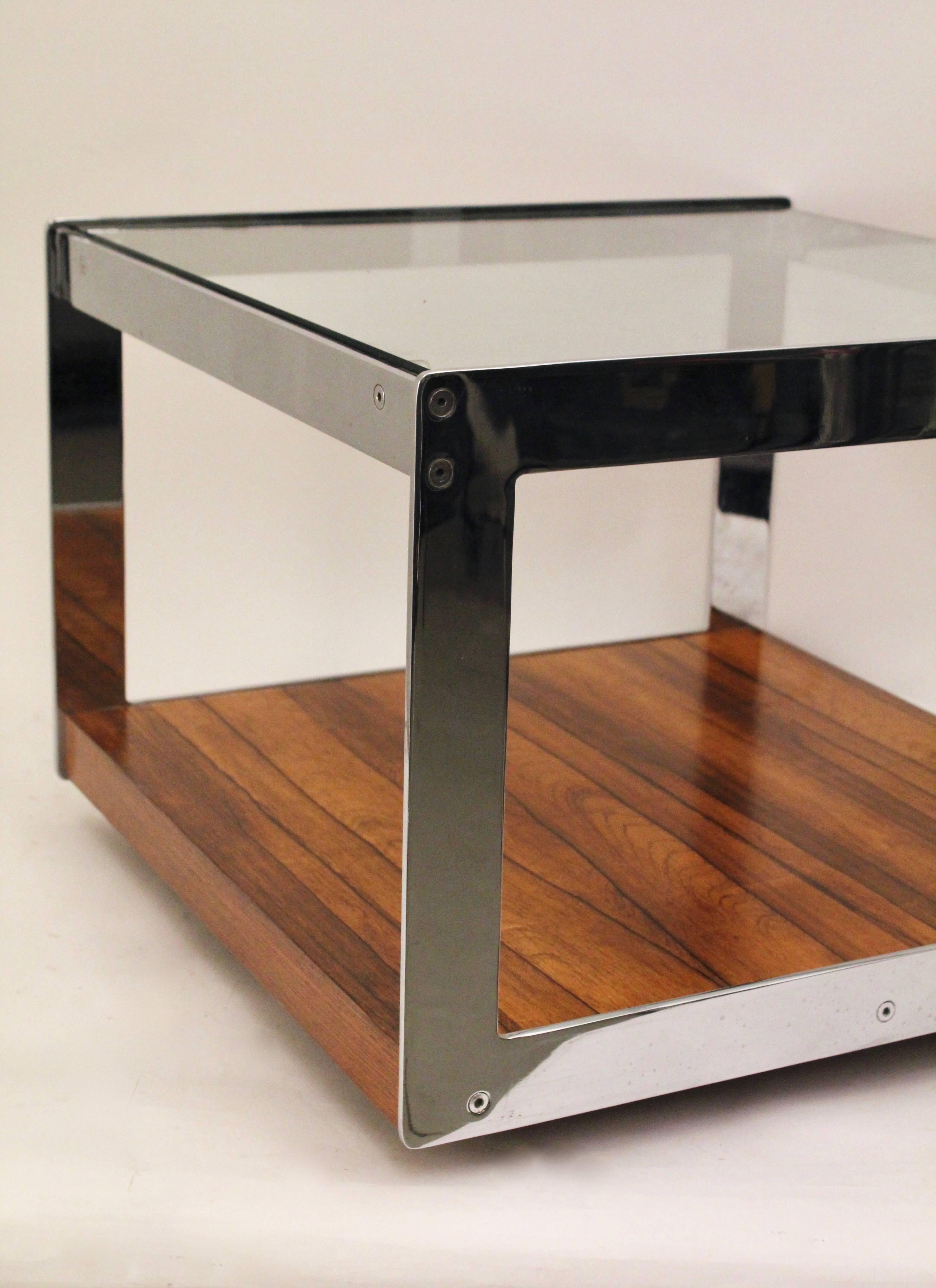 Pair of Merrow Associates Chrome and Rosewood Coffee Tables, English, circa 1970 1