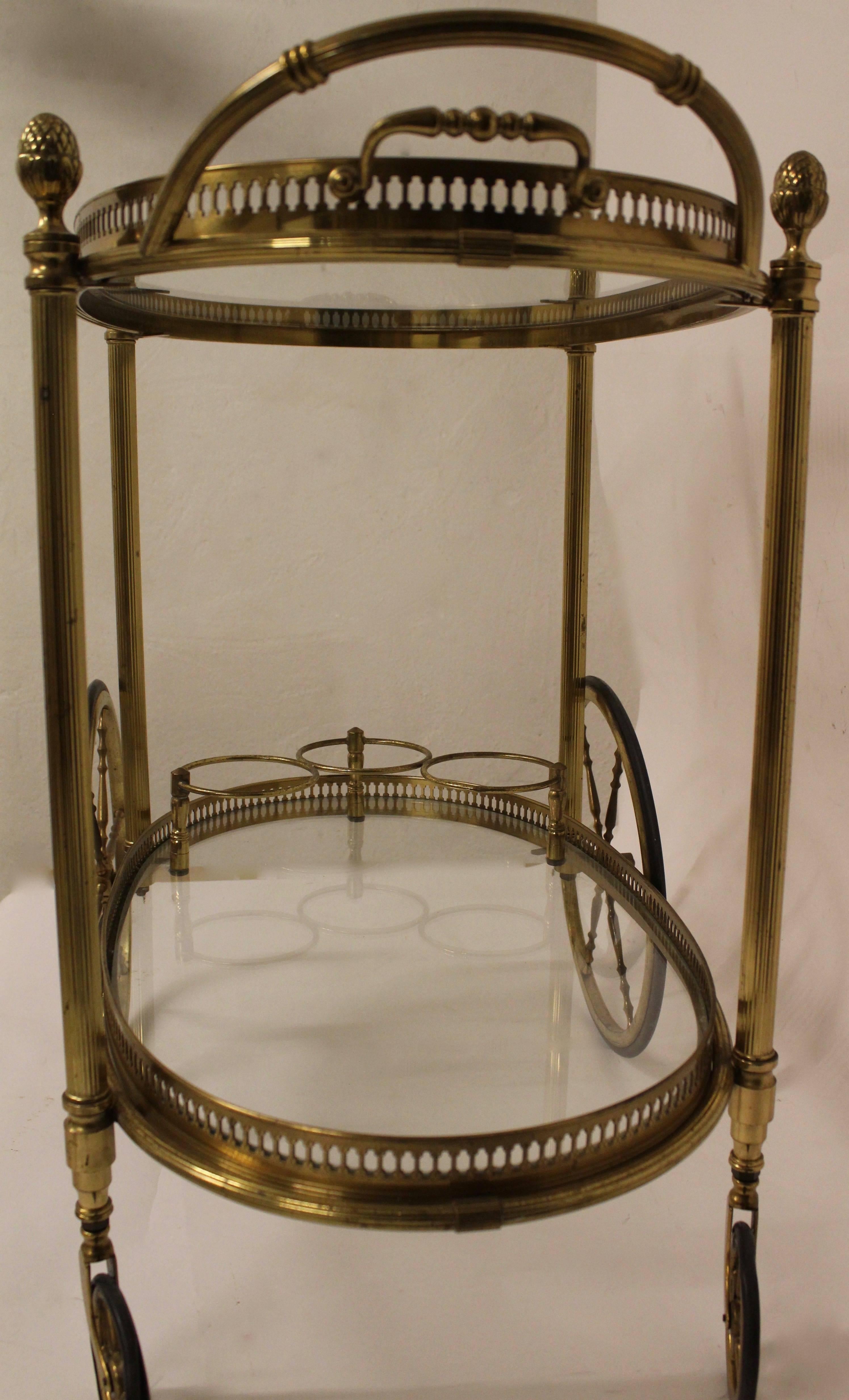 French Brass and Glass Bar Cart, circa 1970 2