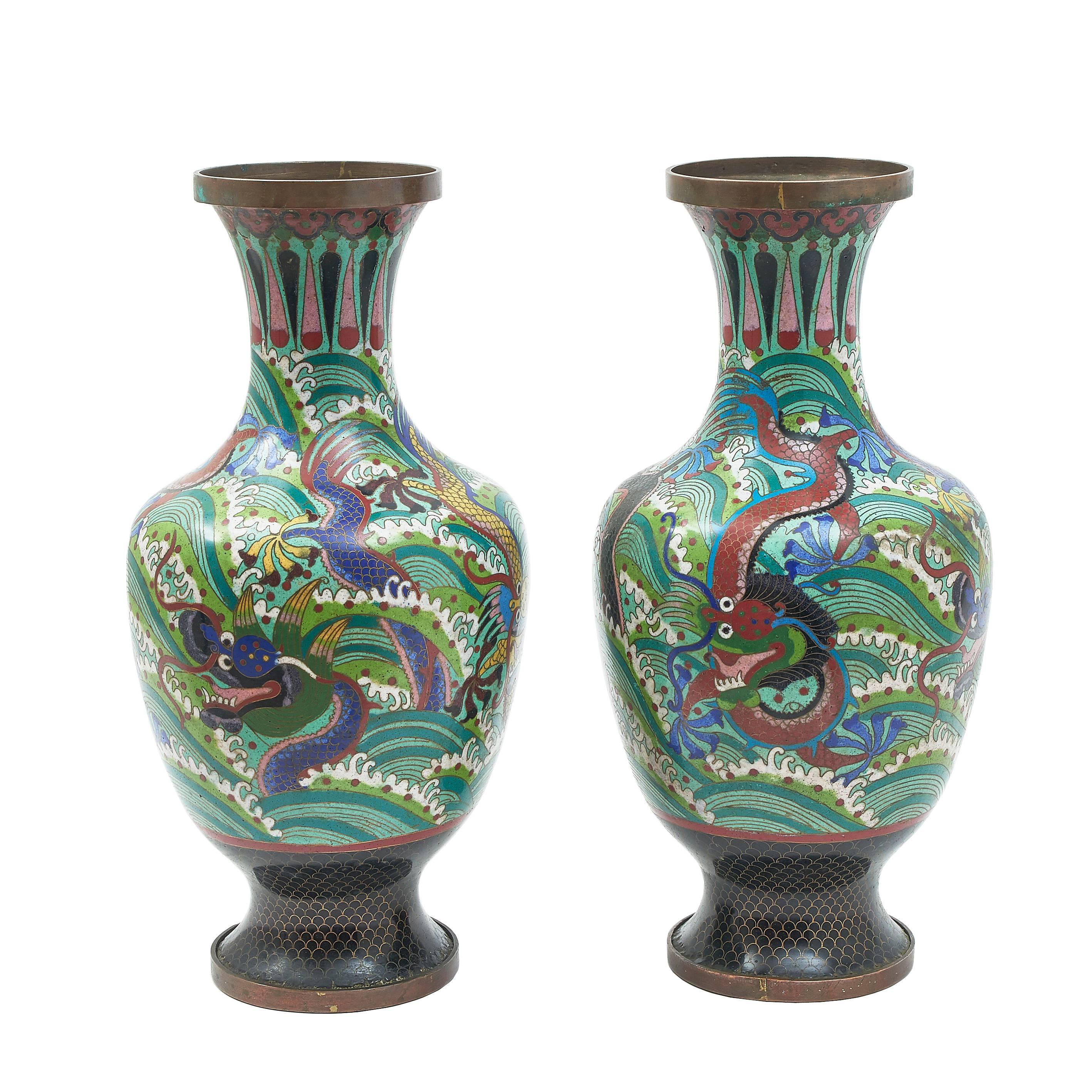 Blue Dragon Chinese Cloisonne vase at 1stdibs