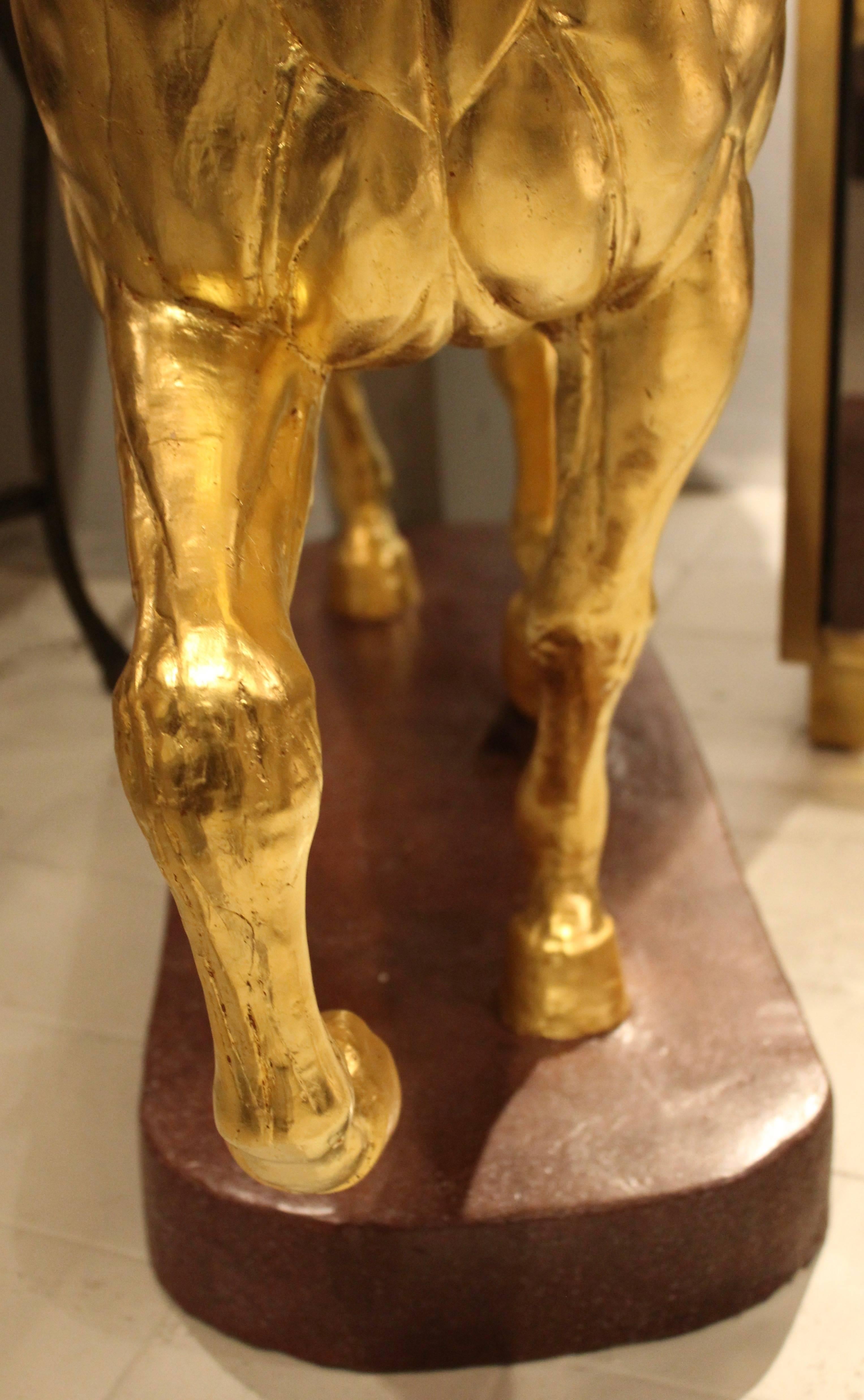 Pair of Italian Gilded Plaster Flayed Pacing Horses Late 19th-Early 20th Century For Sale 2