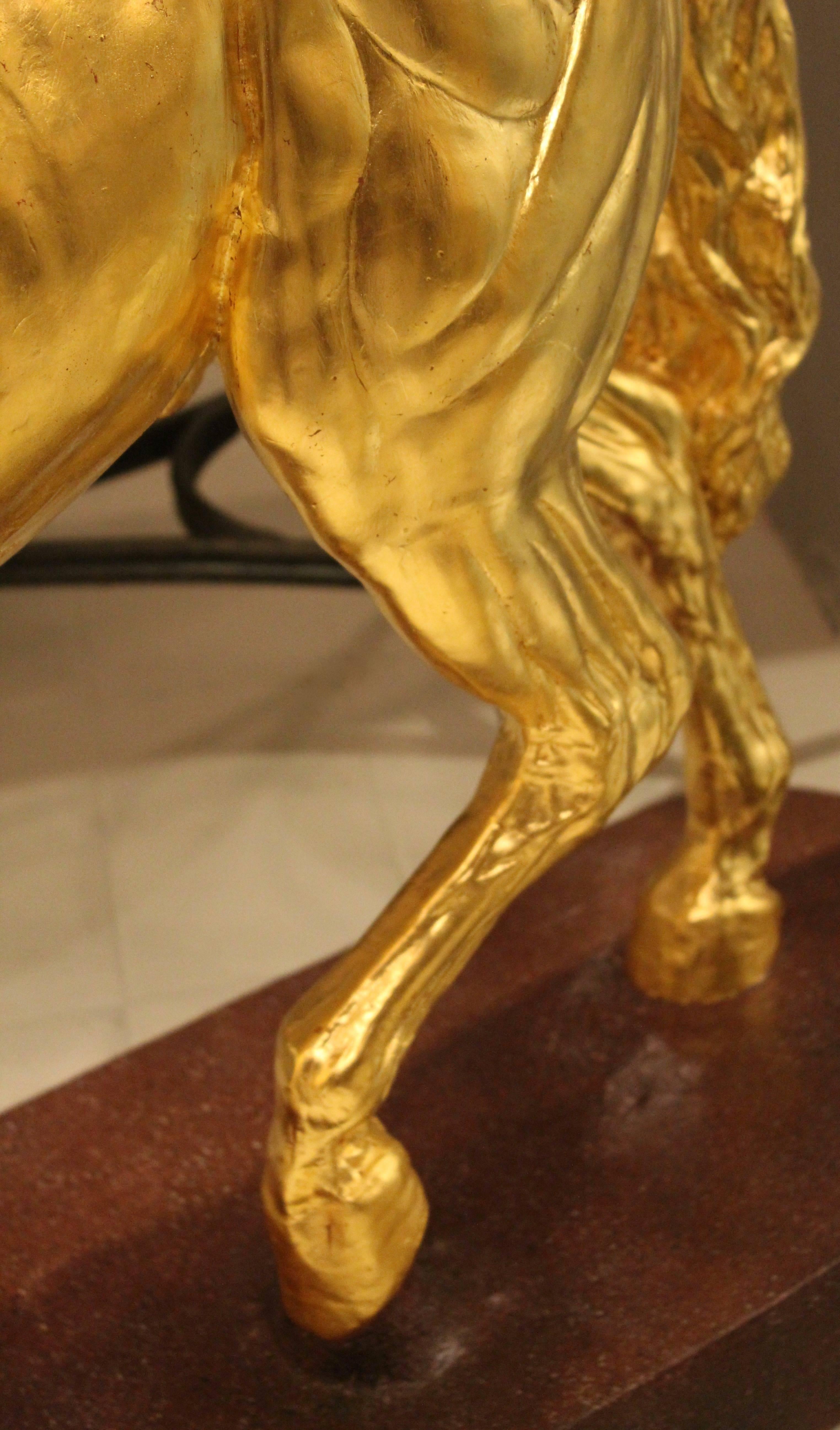 Pair of Italian Gilded Plaster Flayed Pacing Horses Late 19th-Early 20th Century For Sale 1