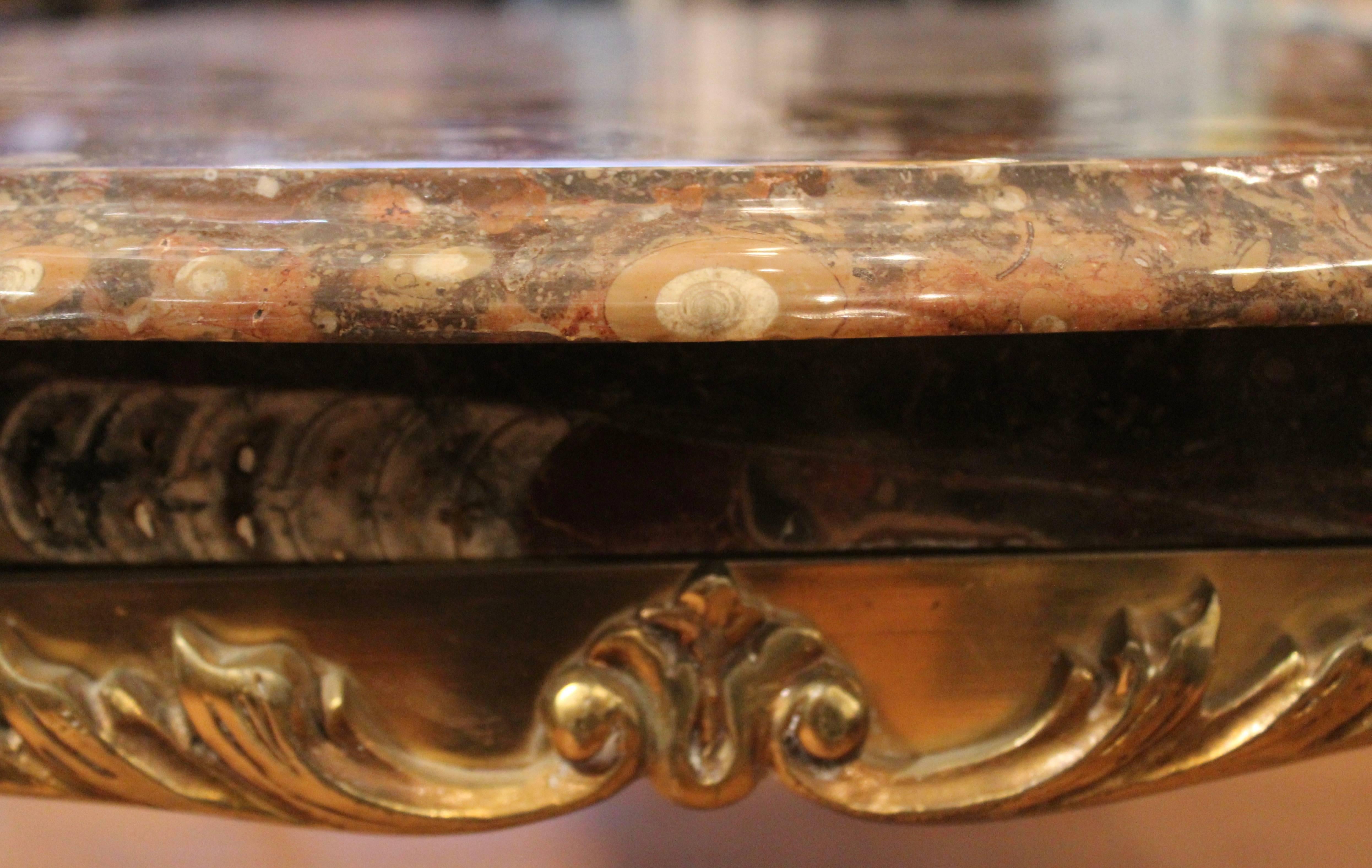 English Bronze Cabriole Leg Coffee Table with Marble Top, circa 1960 For Sale 2