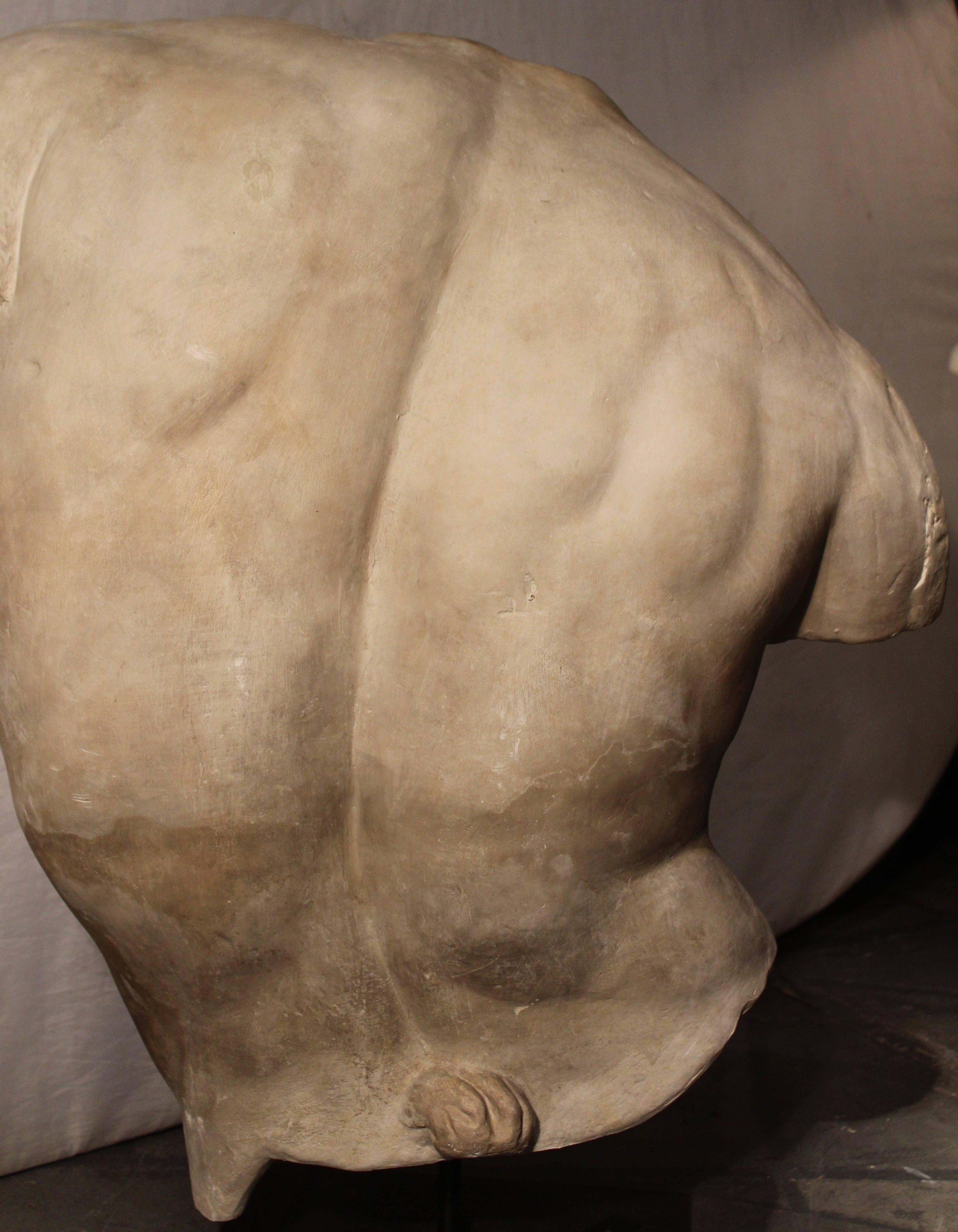 Large 1930s Plaster Replica of the Gaddi Torso on Stand In Good Condition In London, GB