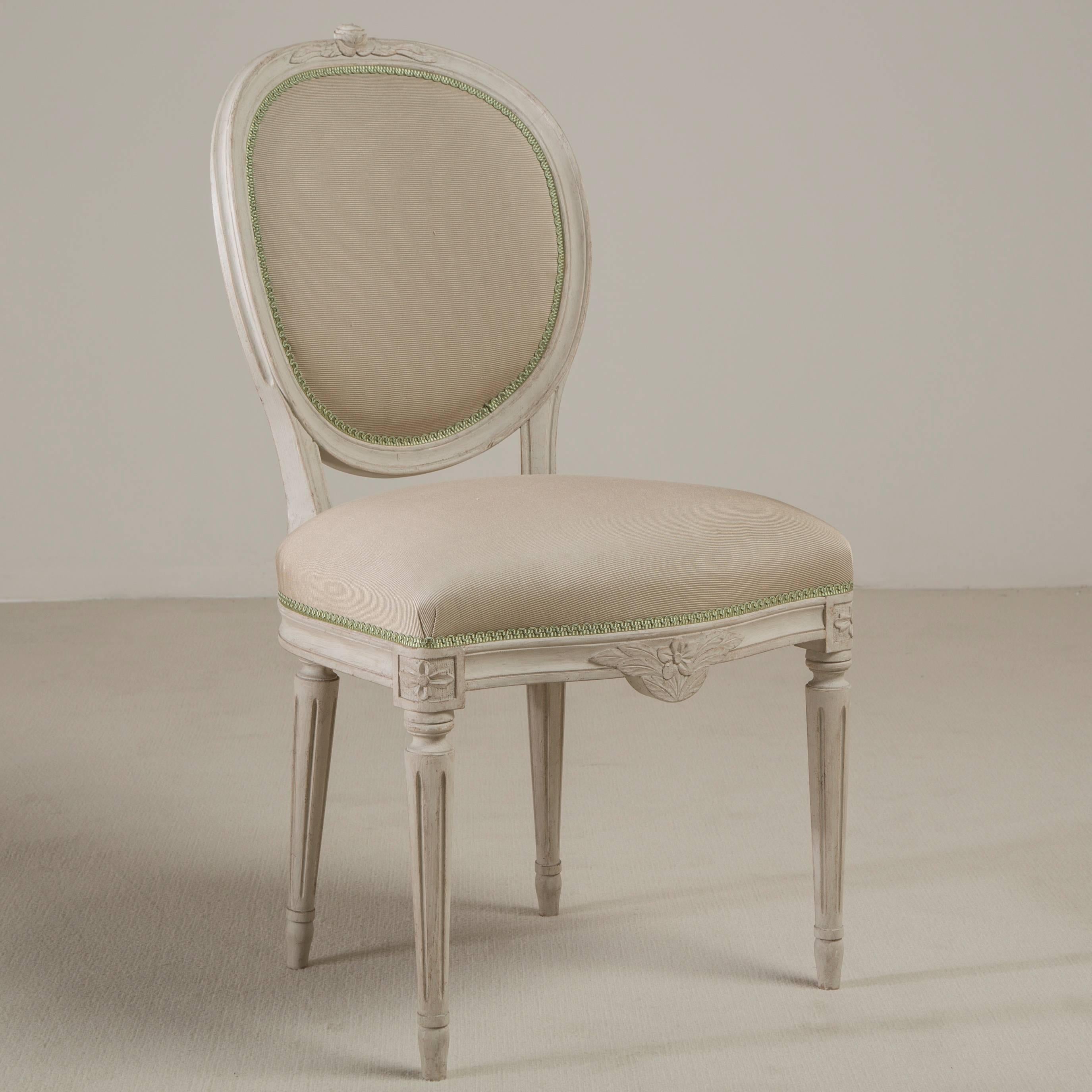 A set of six Swedish Medalion chairs reupholstered by Talisman, circa 1880.