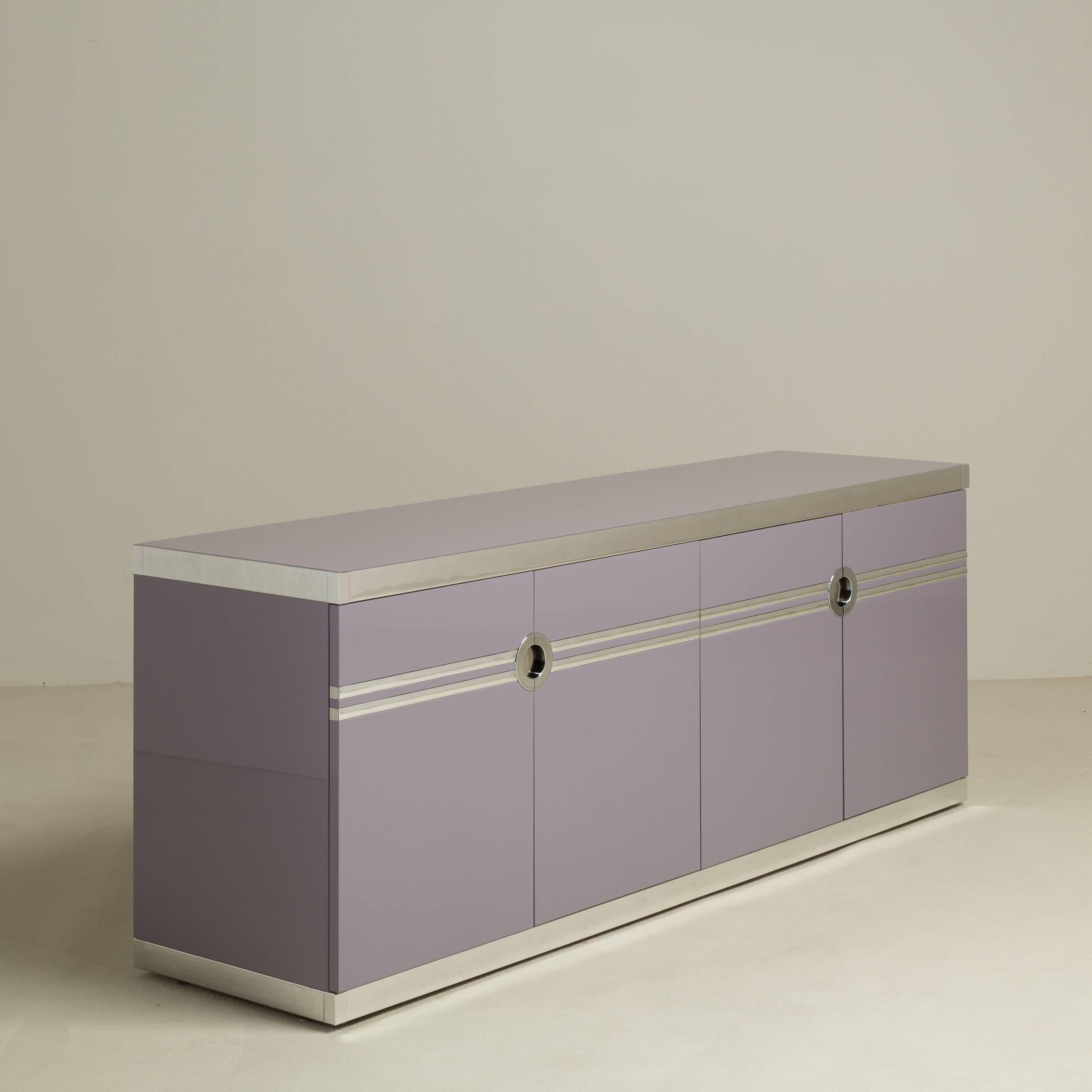 A Pierre Cardin designed four-door lilac lacquered cabinet 1970s, Talisman Edition. Entirely refurbished by Talisman 

Prices include 20% VAT which is removed for items shipped outside the EU.