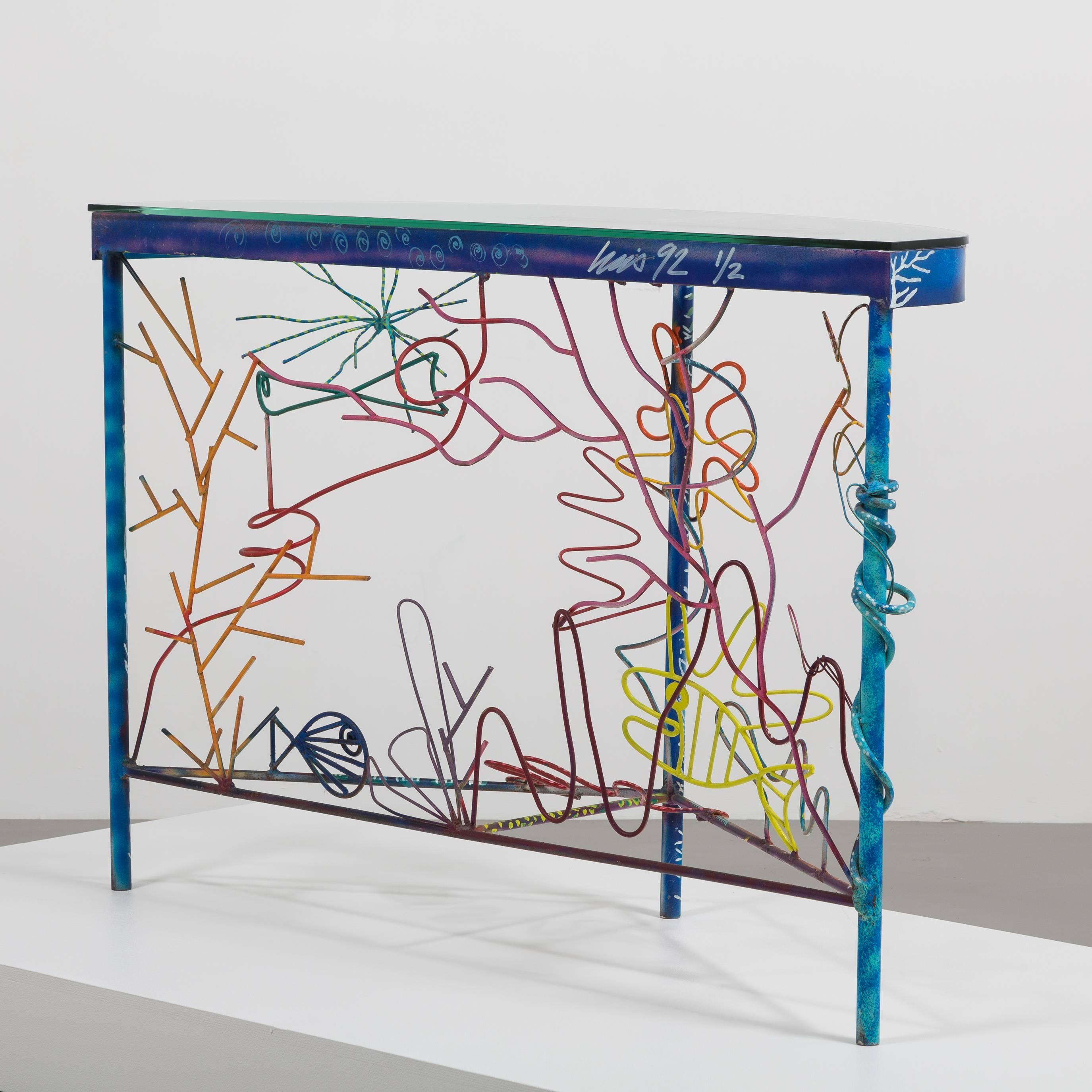 Late 20th Century Limited Edition Sculptural Metal and Glass Console Table, 1992