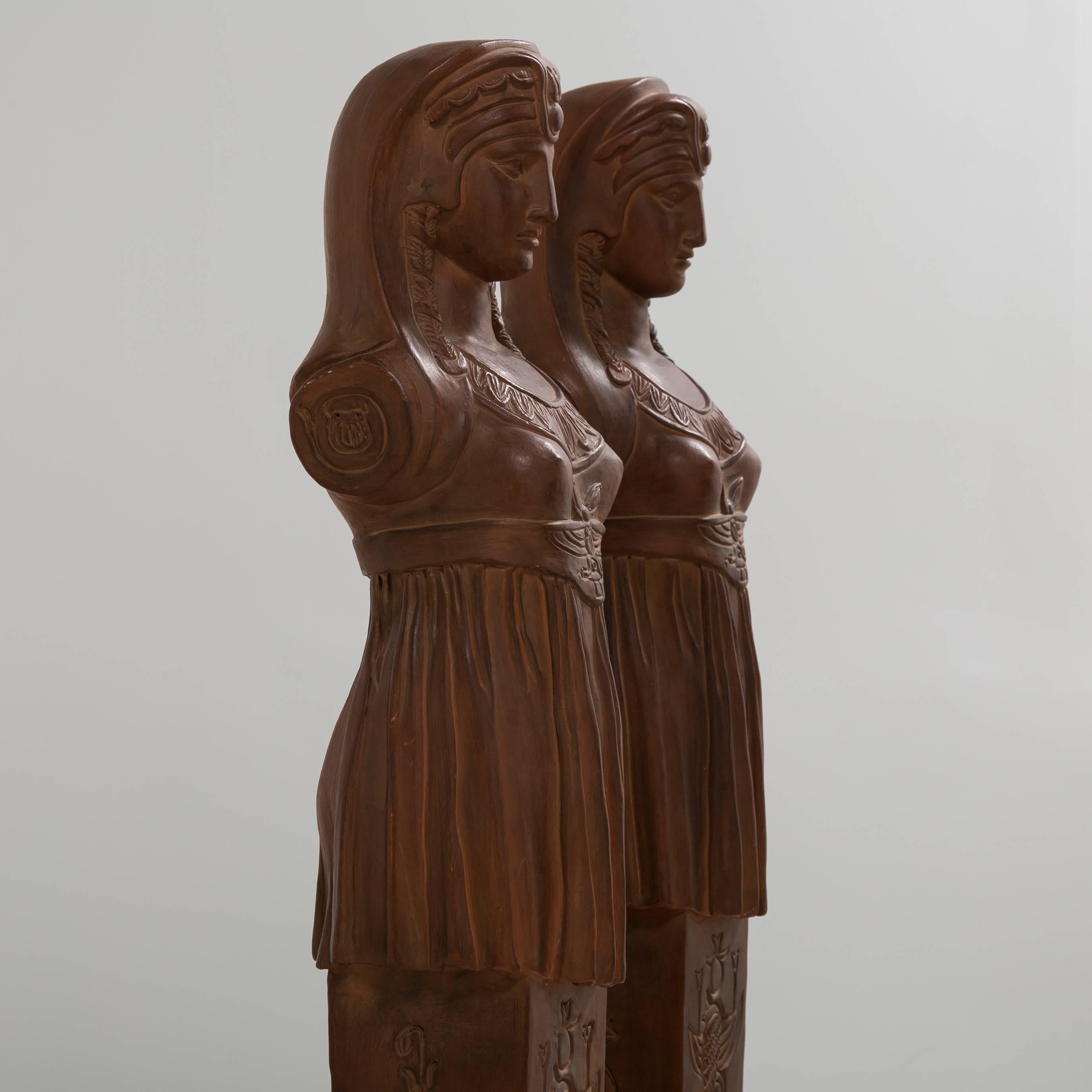 Late 20th Century Pair of Terracotta Term Figures, circa 1980