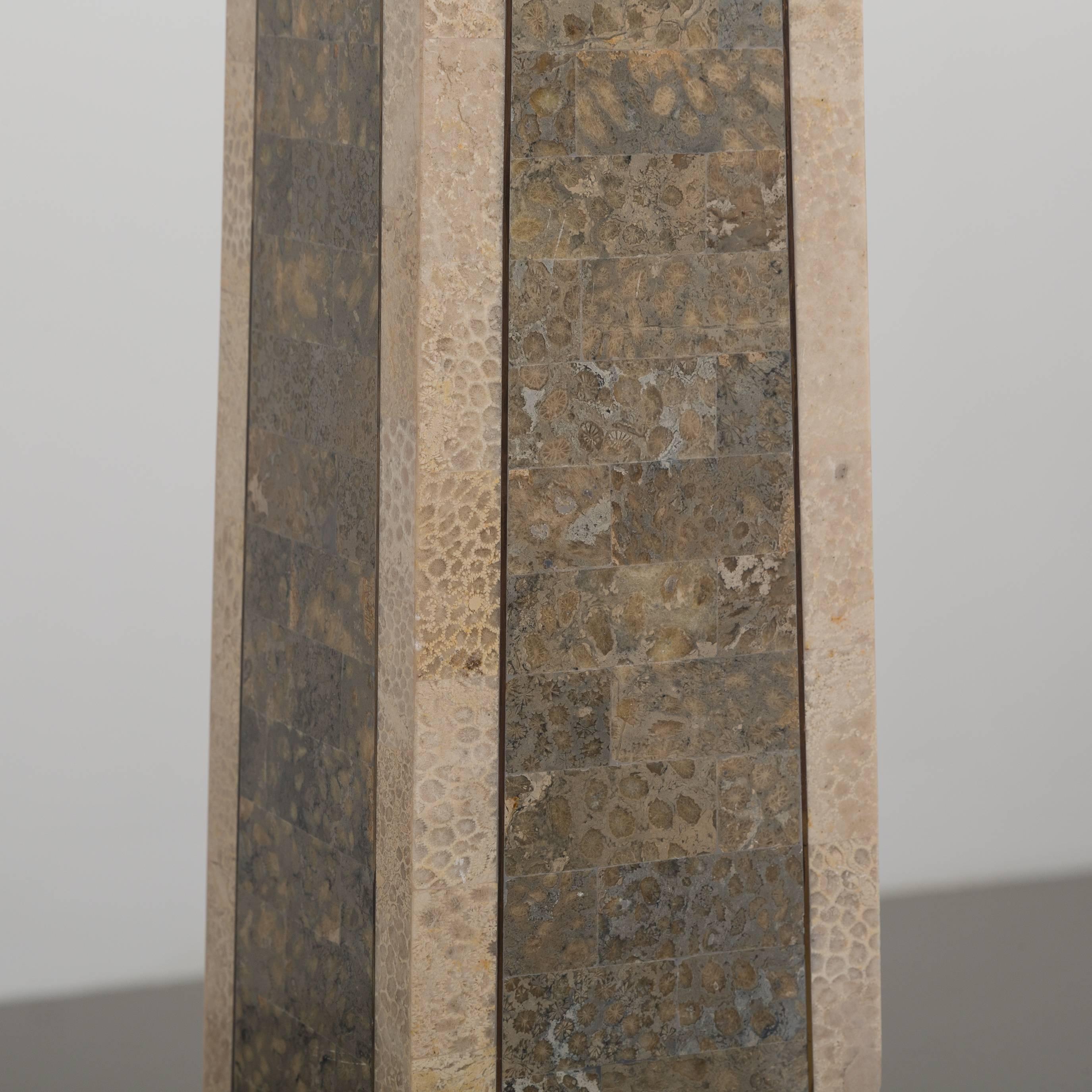 Maitland Smith Tessellated Stone Ionic Column Floor Lamp, 1980s In Excellent Condition For Sale In London, GB