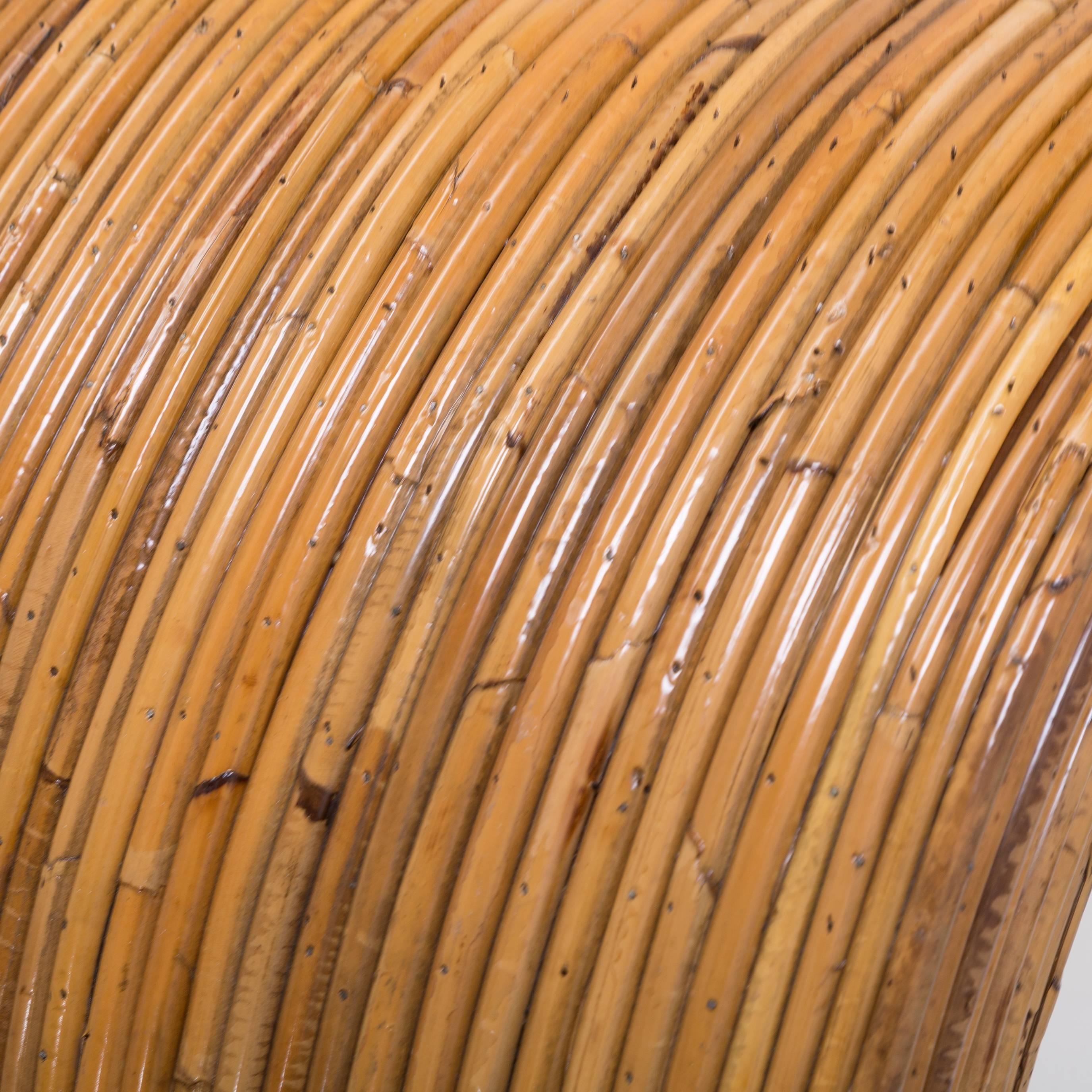 Pair of Bamboo Cane Wrapped Waterfall Console Tables, 1970s 5