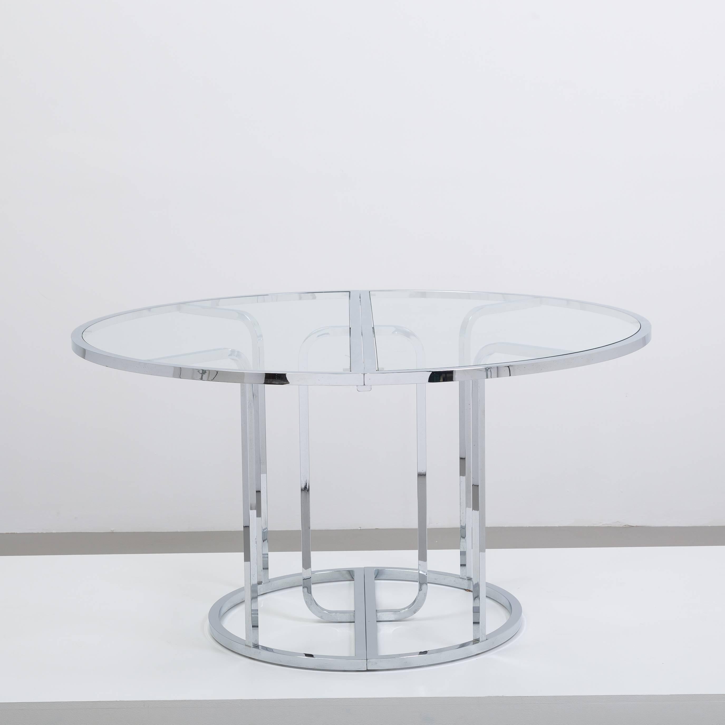 Late 20th Century Three-Part Chromium Steel Framed Glass Dining Table, 1970s For Sale