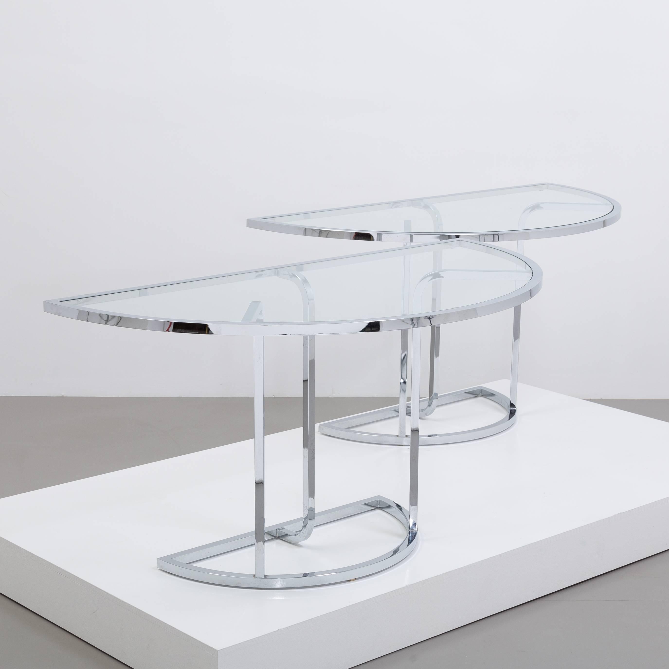 Three-Part Chromium Steel Framed Glass Dining Table, 1970s For Sale 1