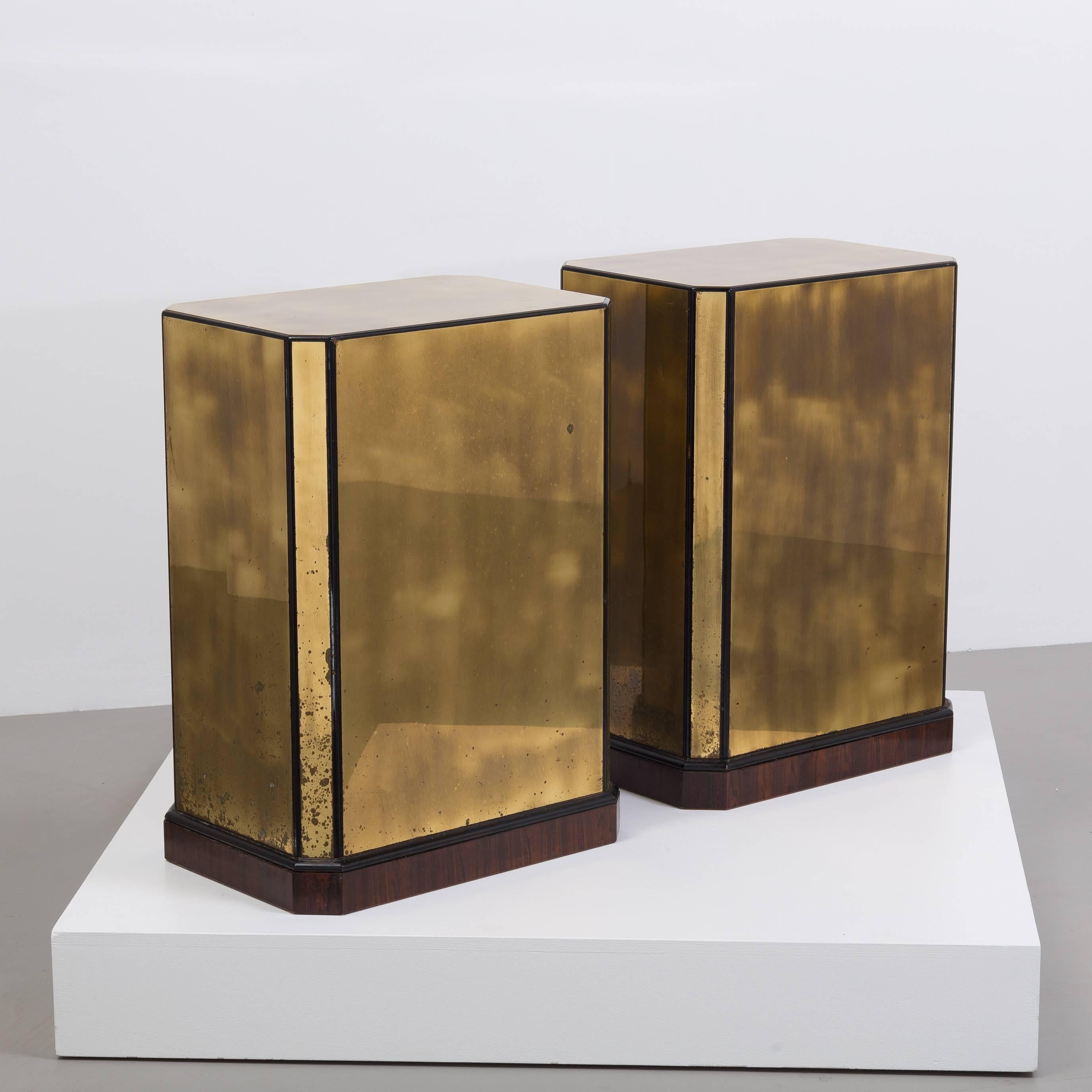 Pair of Brass Veneered Drexel Designed Table Bases/Pedestals, 1970s 1