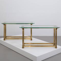 Rare Pair of Heavy Brass Console Tables by Mastercraft, 1970s