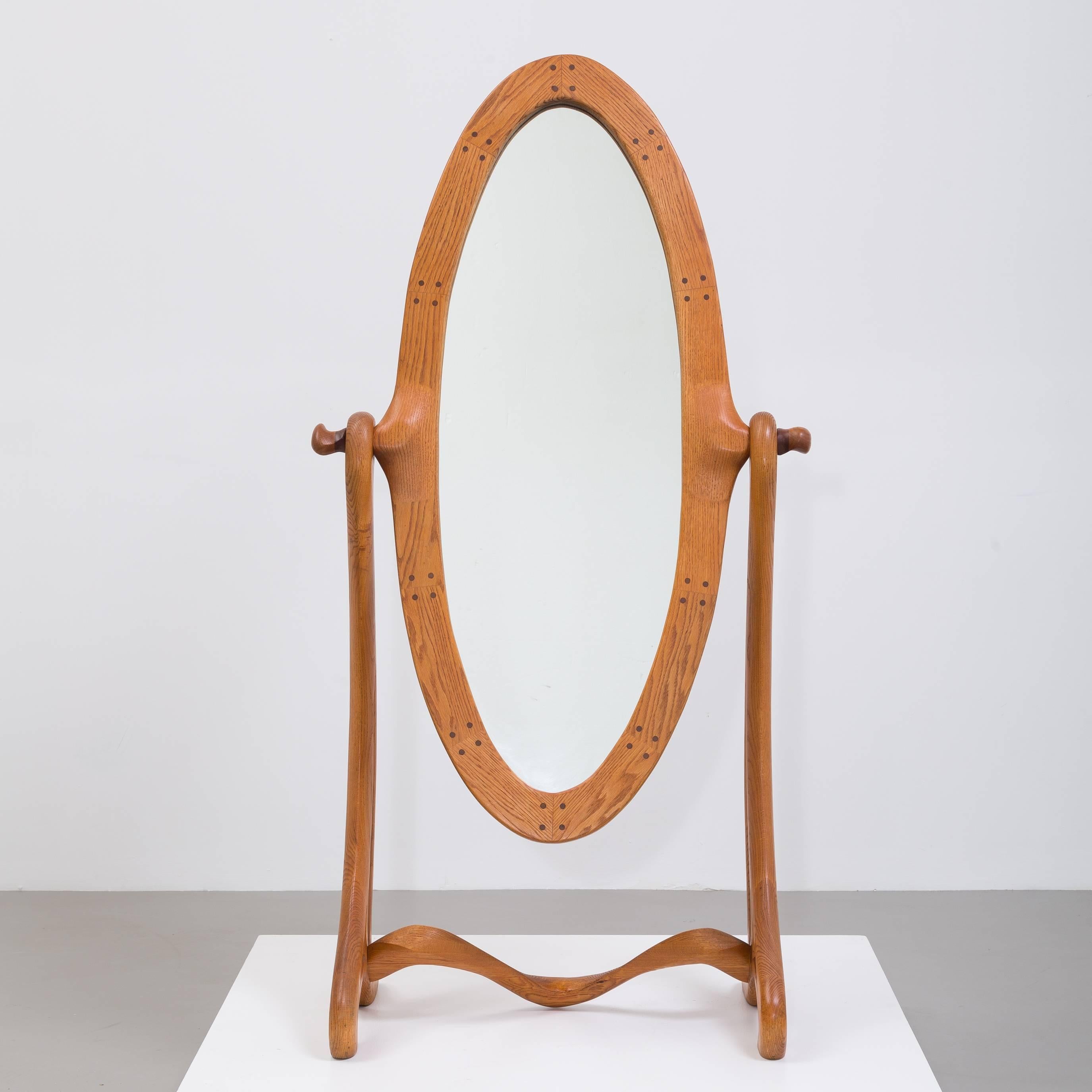 A sculptural maple wood framed cheval mirror, USA, 1950s
