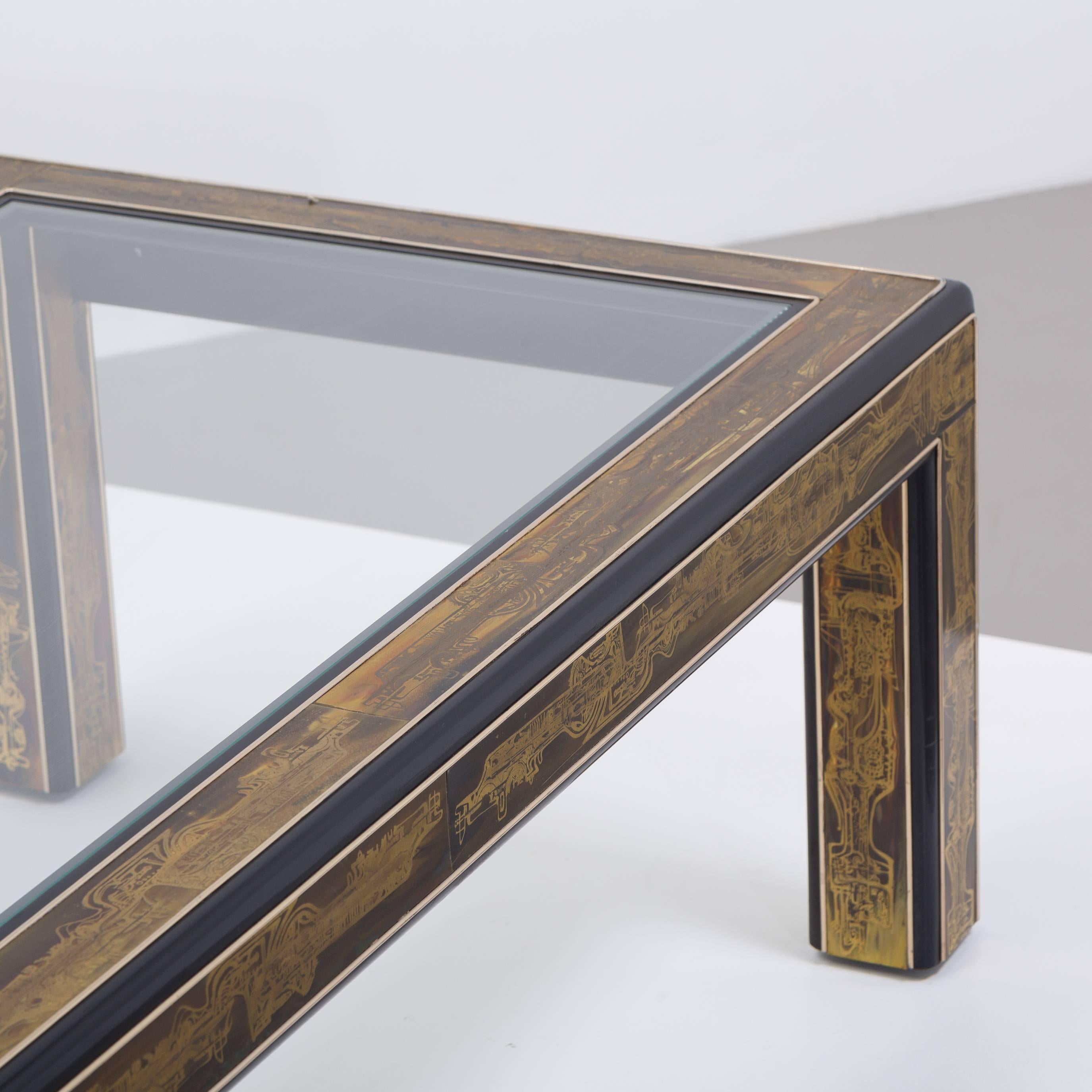 Mastercraft Acid Etched Brass and Ebonized Coffee Table, 1970s In Good Condition In London, GB