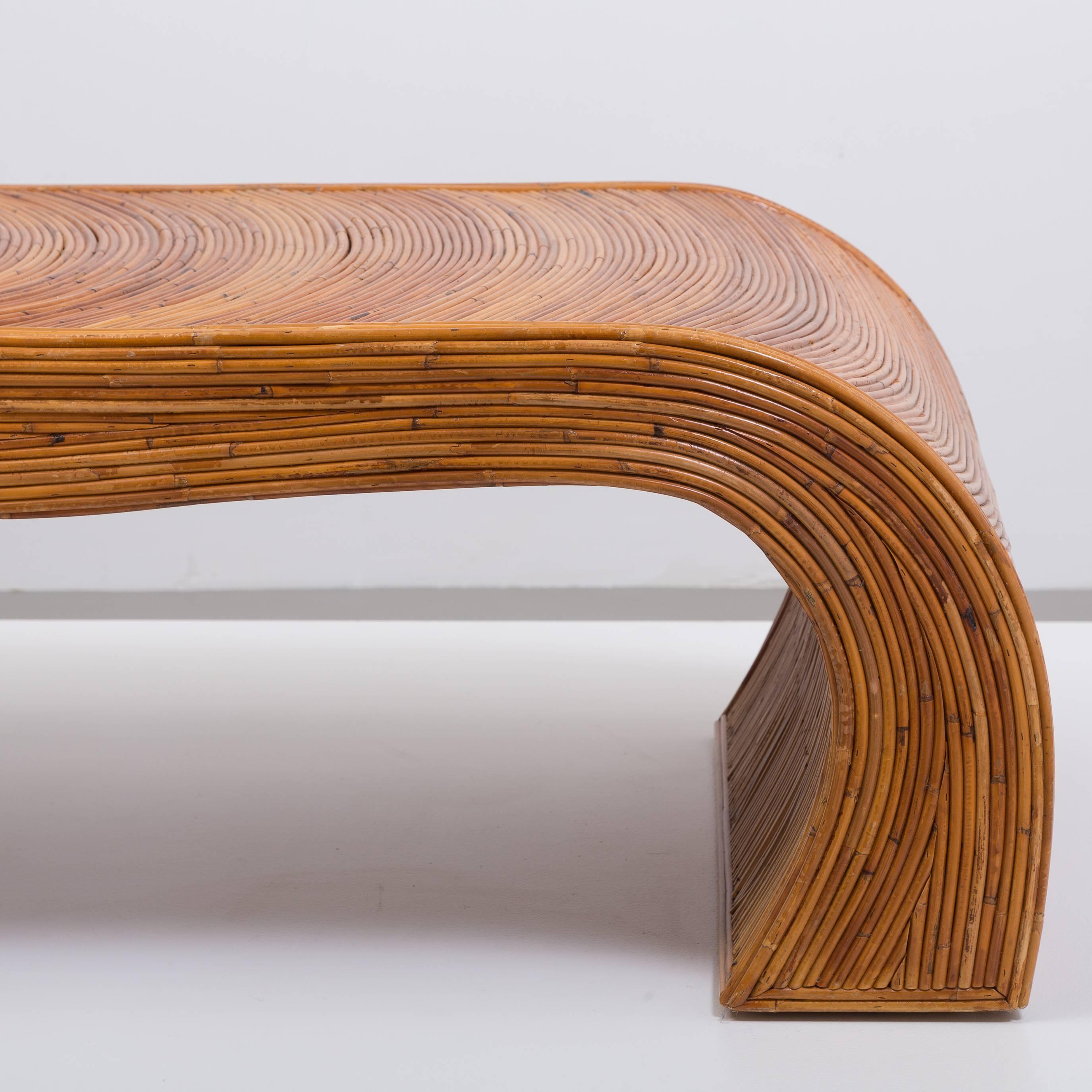 Gabriella Crespi Attributed Waterfall Bamboo Coffee Table, 1970s 1
