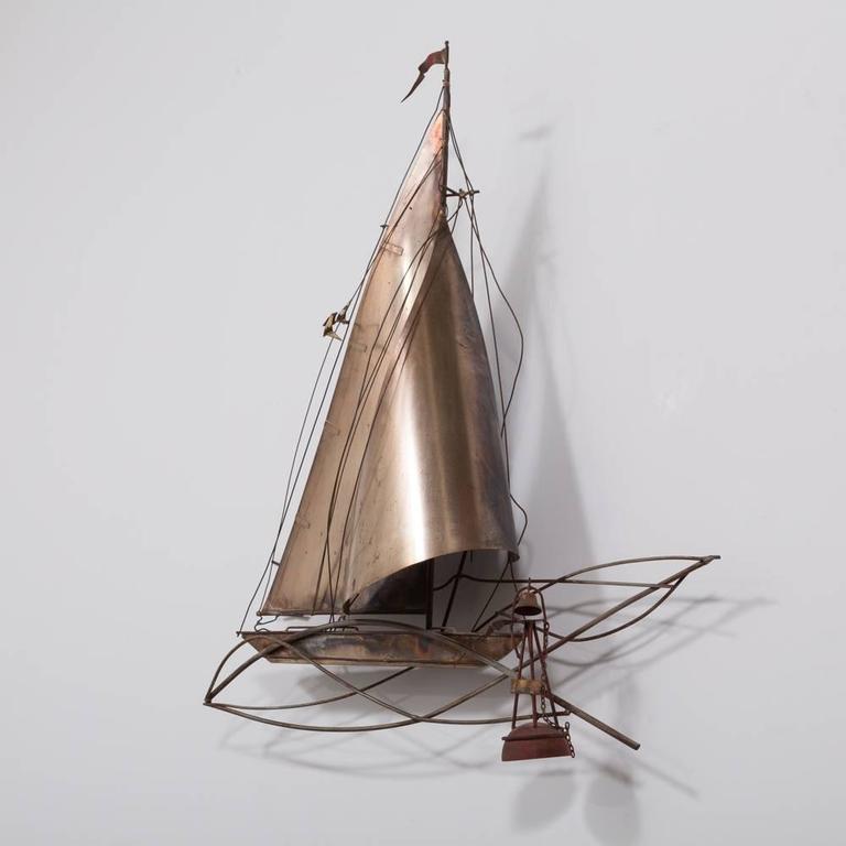 Metal Boat Wall Sculpture by Curtis Jere, USA Signed 1977 at 1stDibs