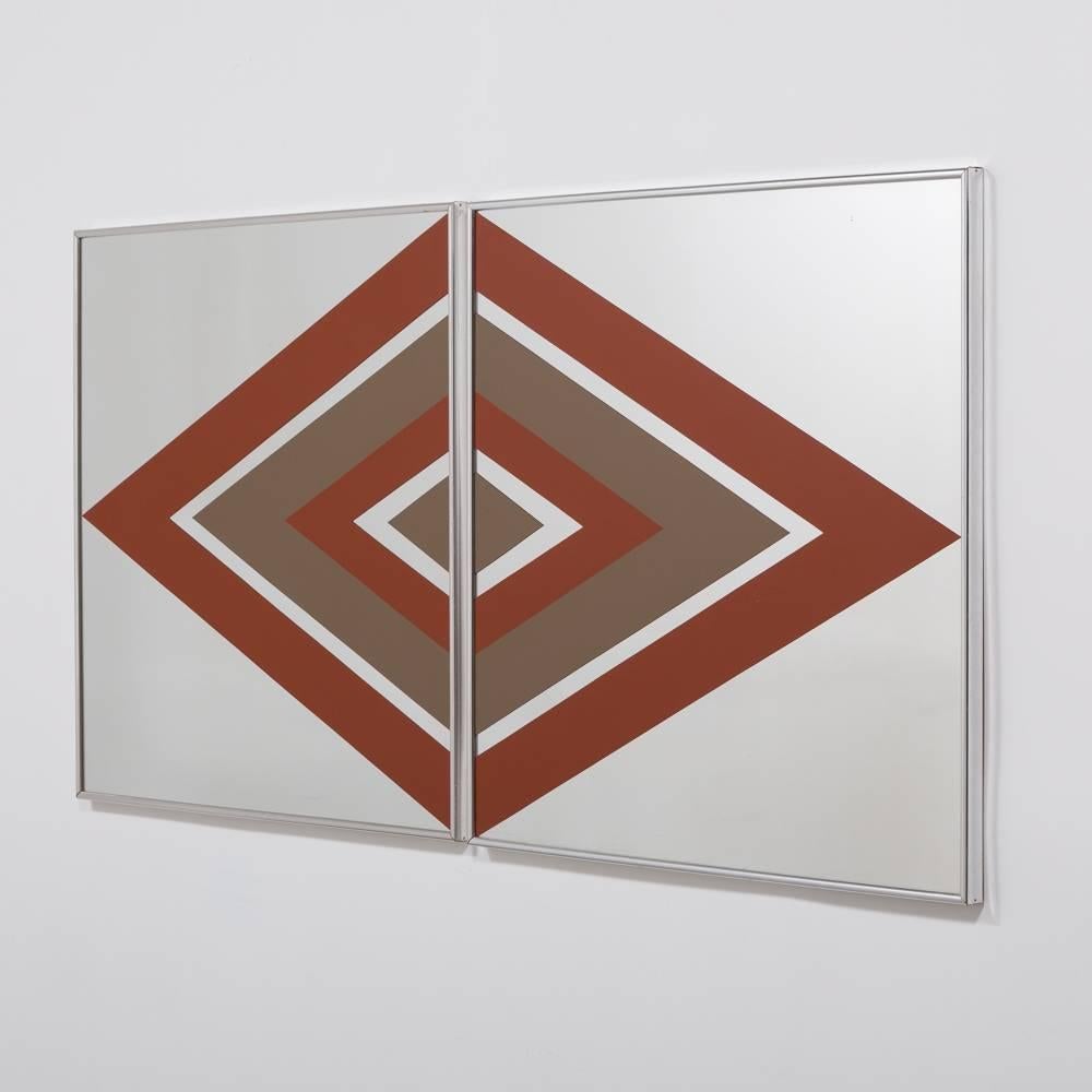 A two part mirrored wall panel sculpture attributed to Greg Copeland, 1970s
