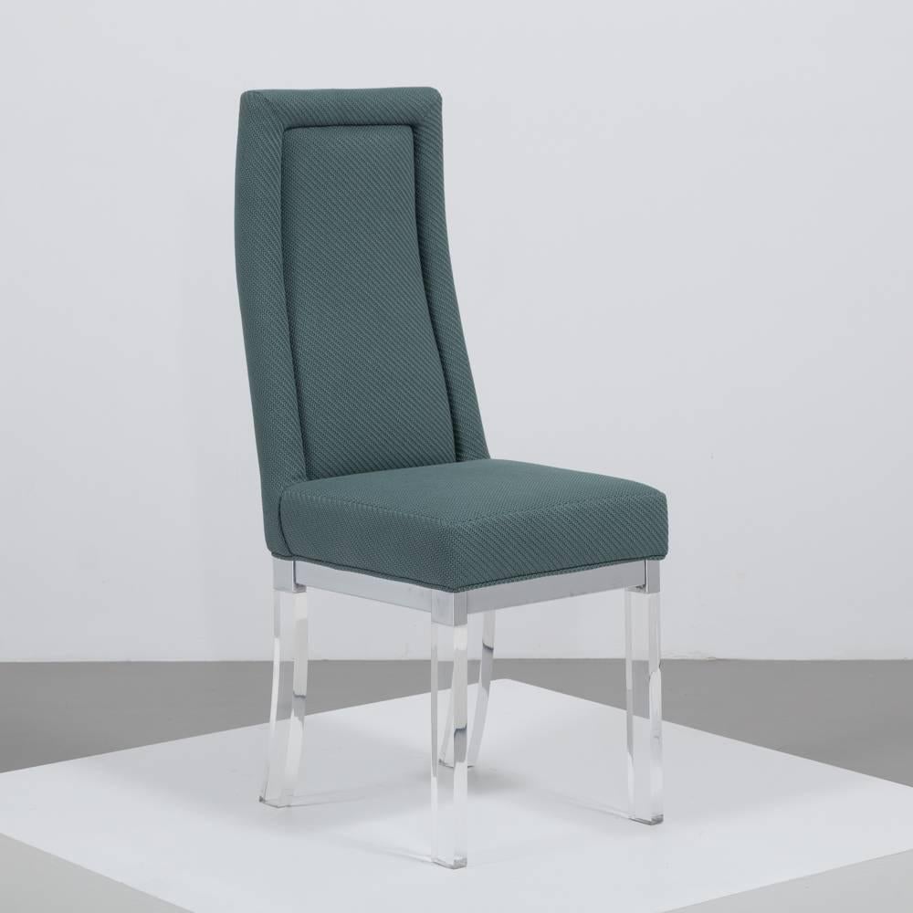 Set of Six Lucite Upholstered Dining Chairs, attributed to Charles Hollis Jones In Excellent Condition For Sale In London, GB