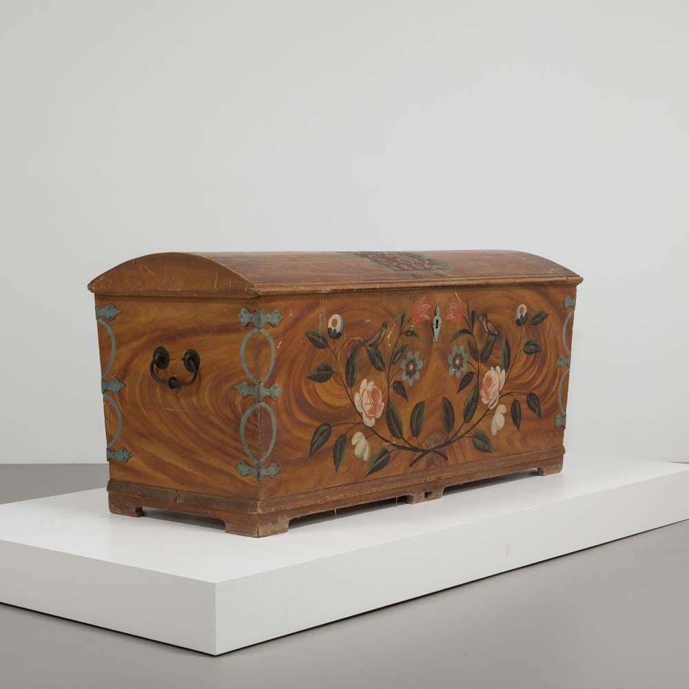 Early 19th Century Large Swedish Painted Marriage Chest Dated 1806