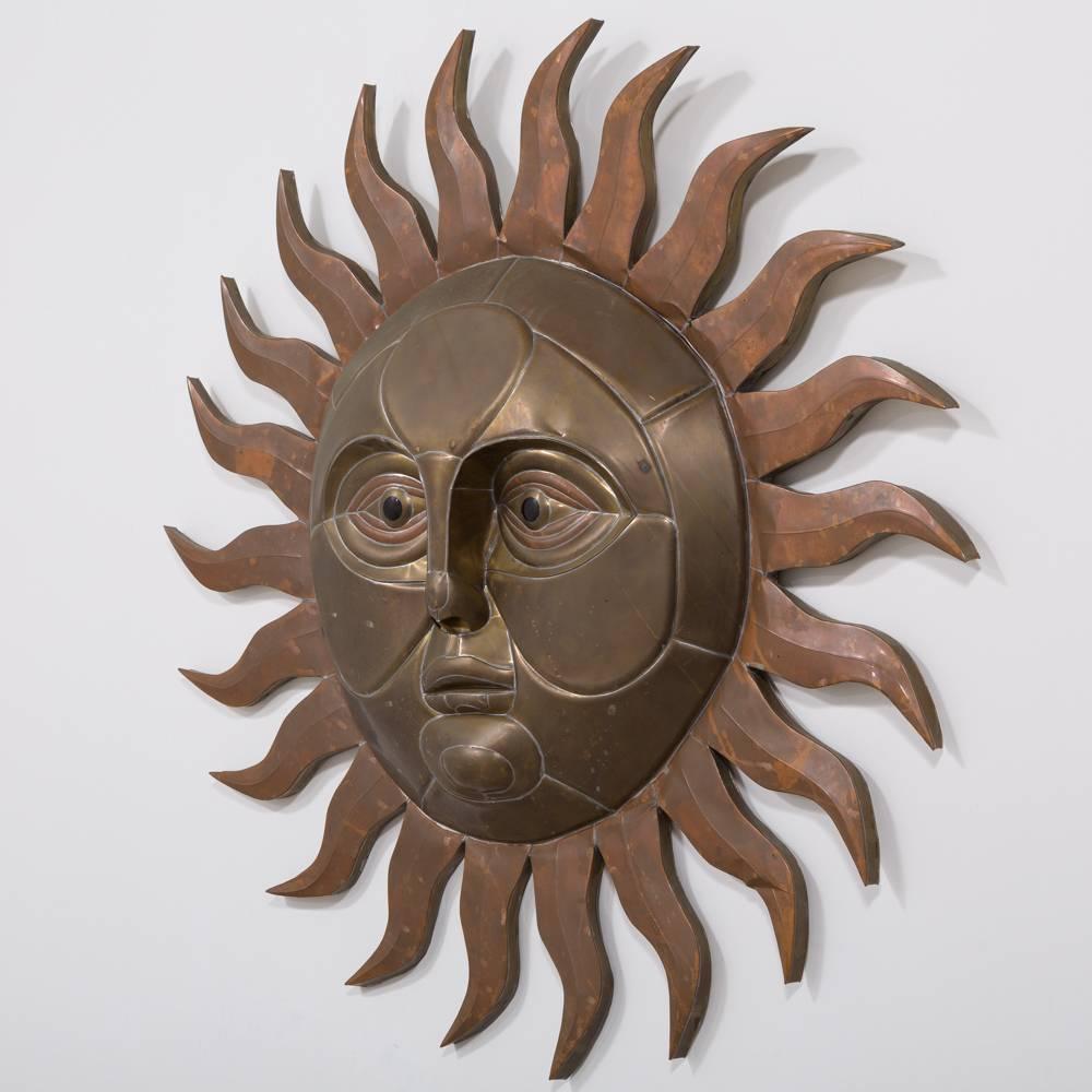 A Sergio Bustamante brass and copper sun wall sculpture, 1970s

Price includes 10% VAT which is removed for items shipped outside the EU.